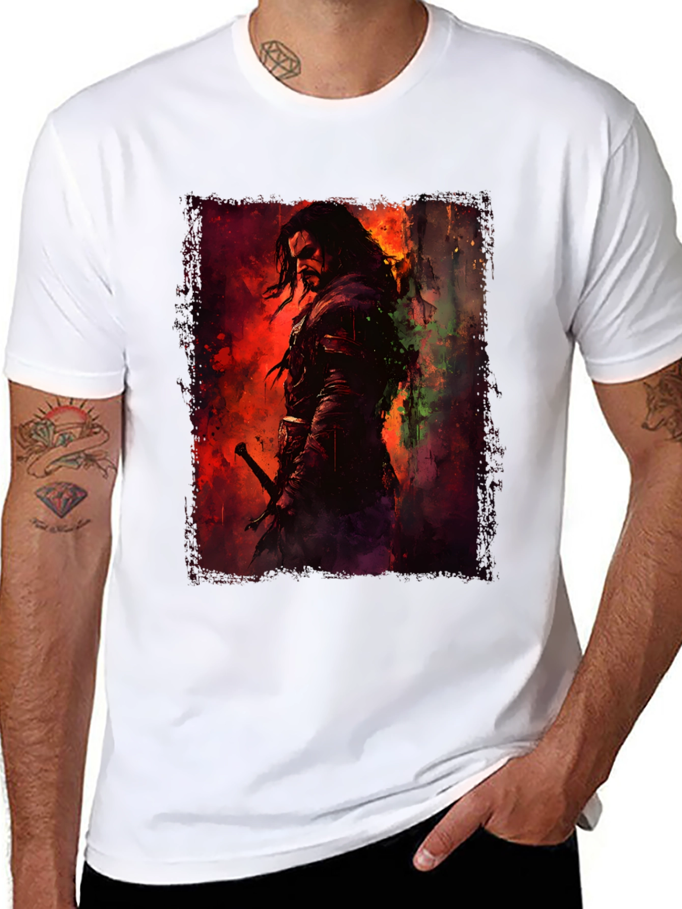 Fantasy Warrior Graphic Black T-Shirt