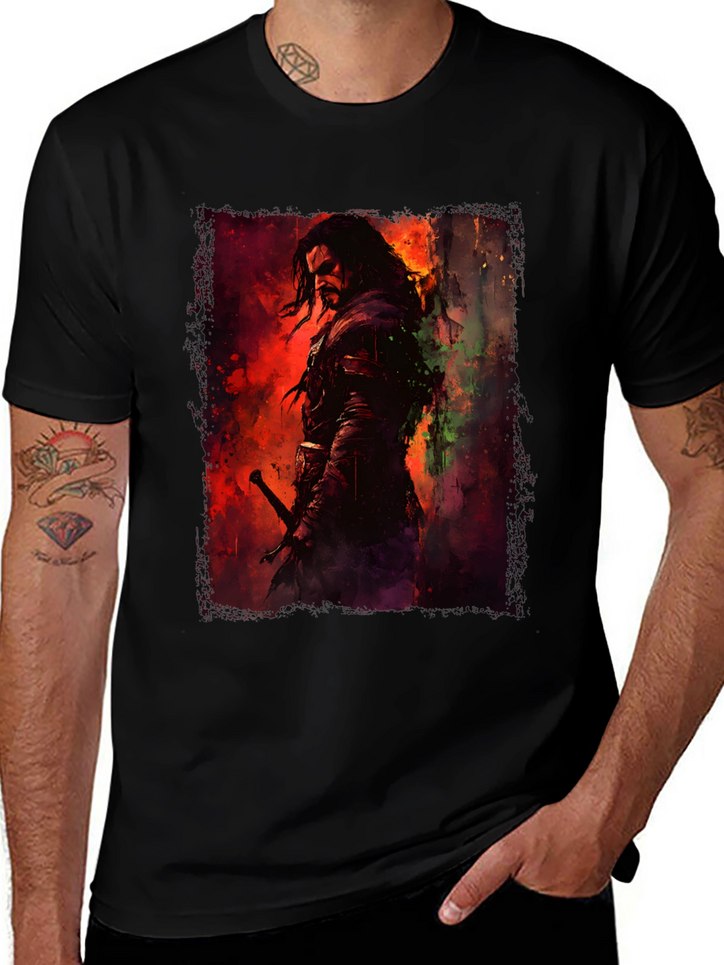 Fantasy Warrior Graphic Black T-Shirt