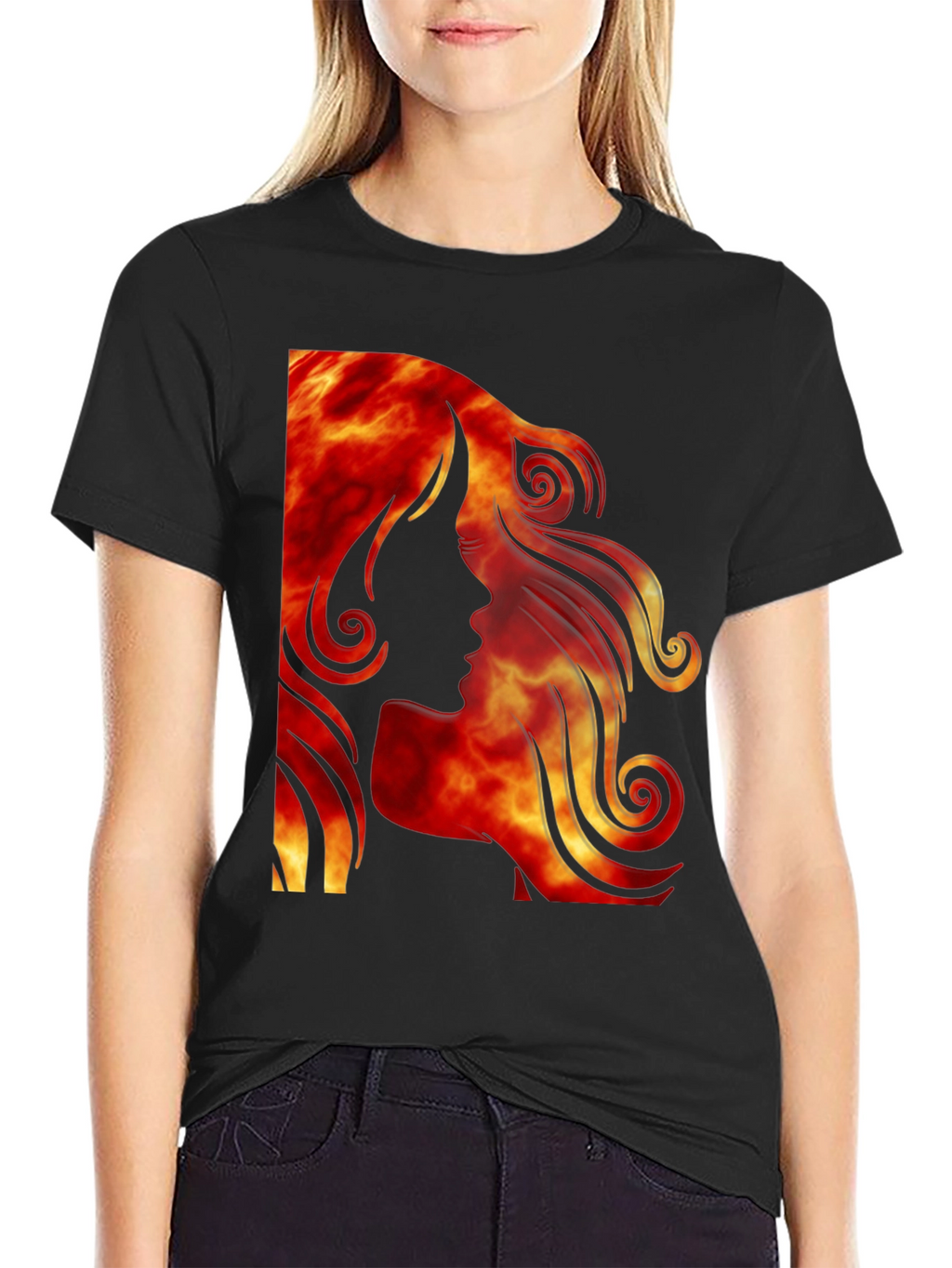 Fiery Woman Graphic Tee - Black