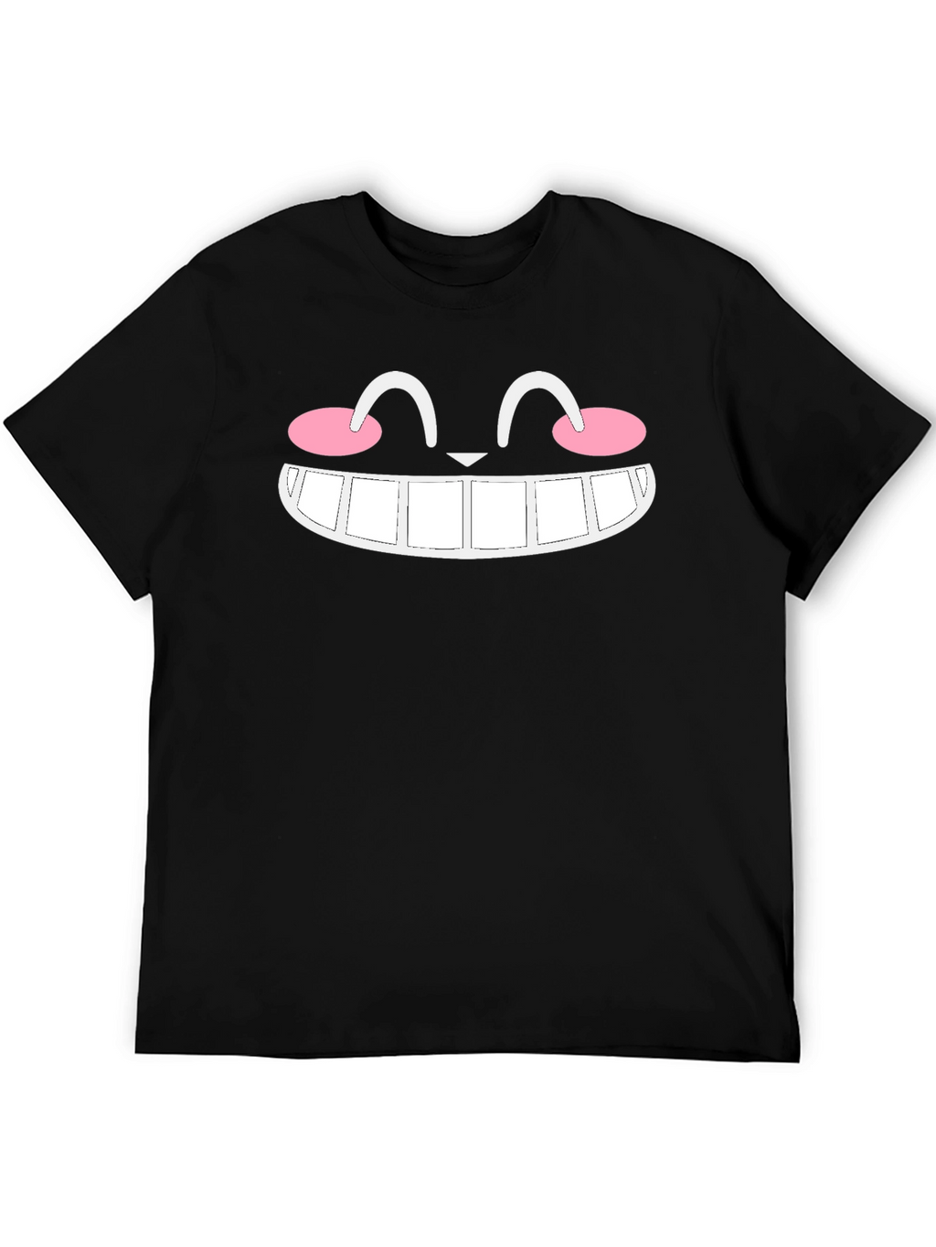 Smiling Cat Face Graphic Black T-Shirt