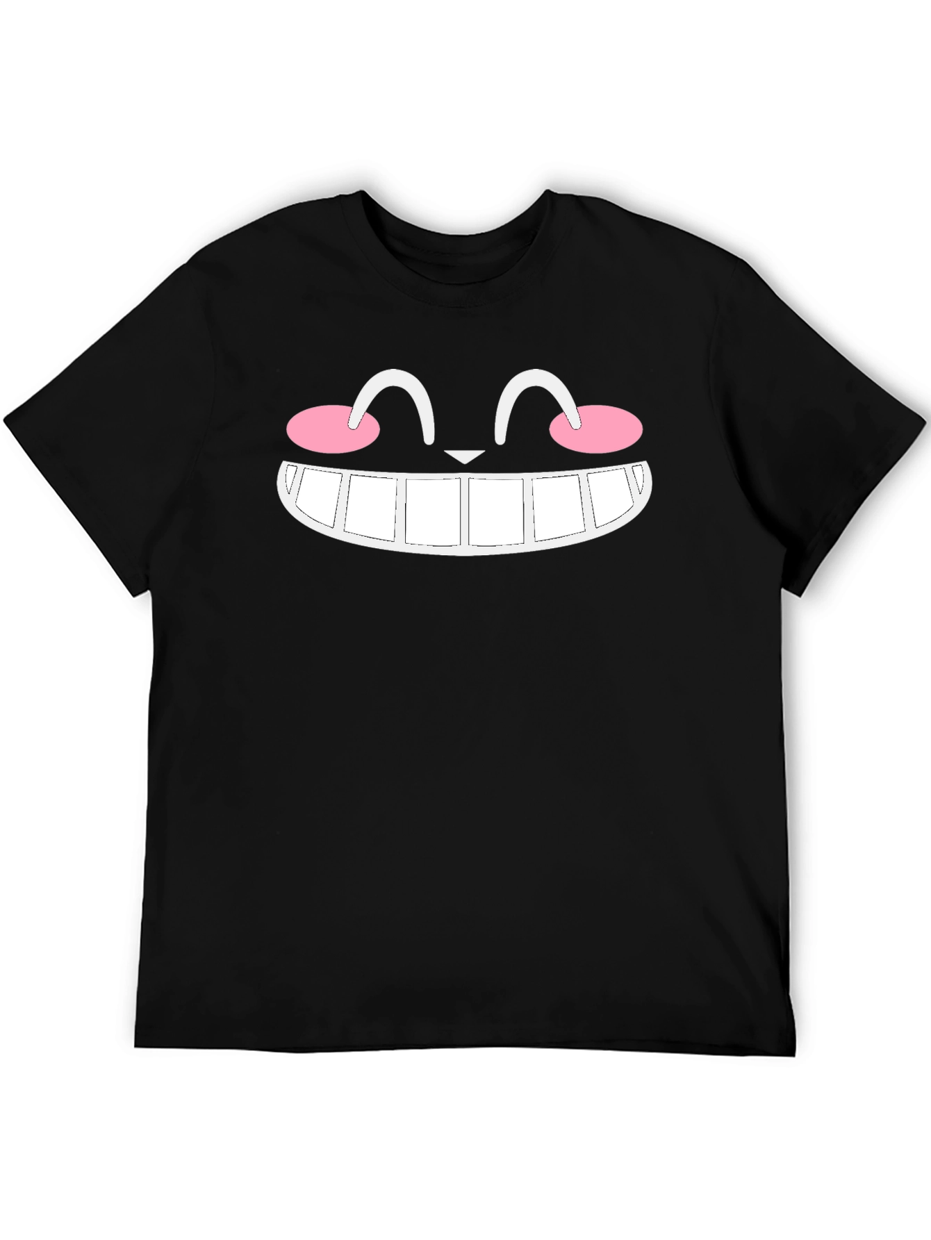 Smiling Cat Face Graphic Black T-Shirt