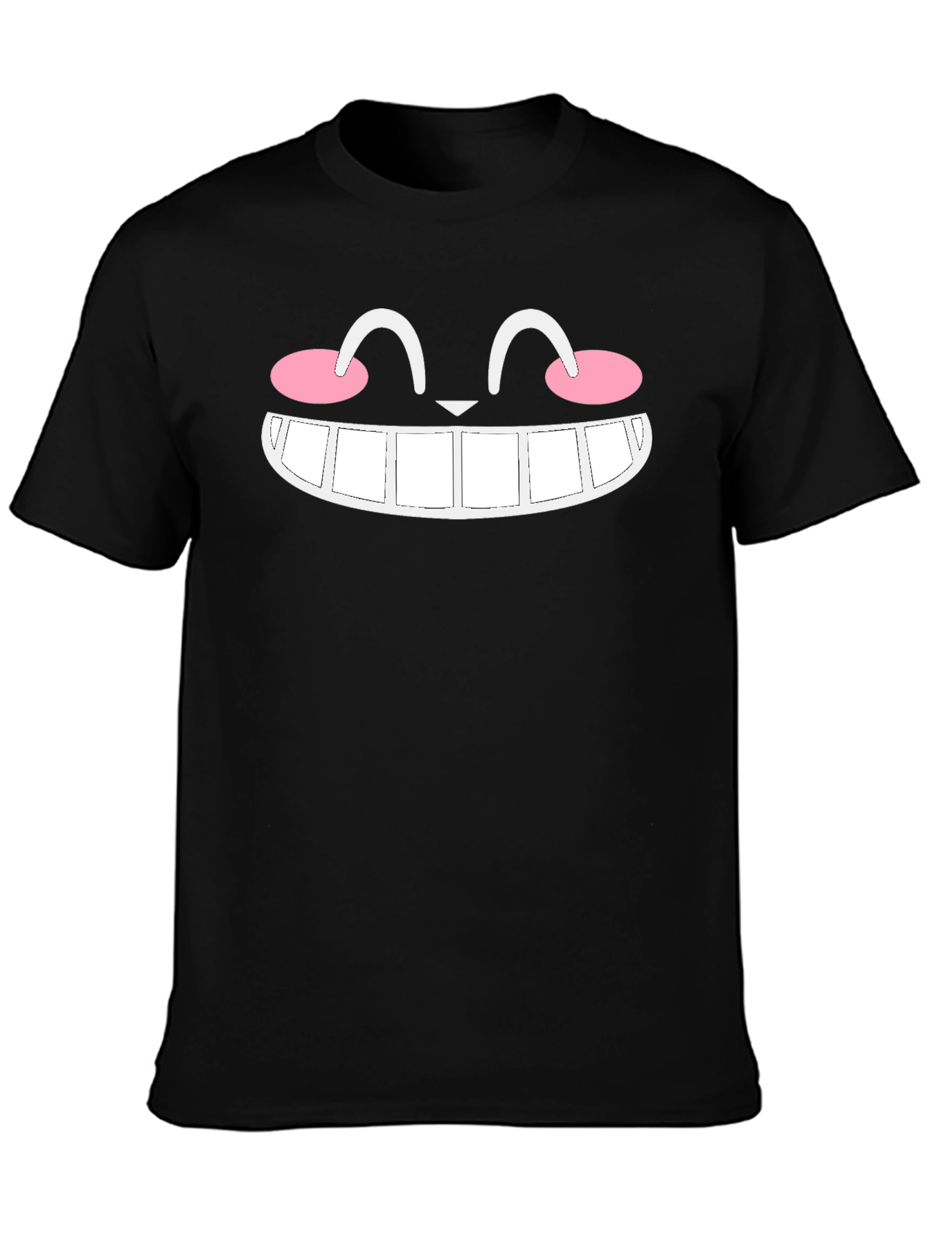 Smiling Cat Face Graphic Black T-Shirt