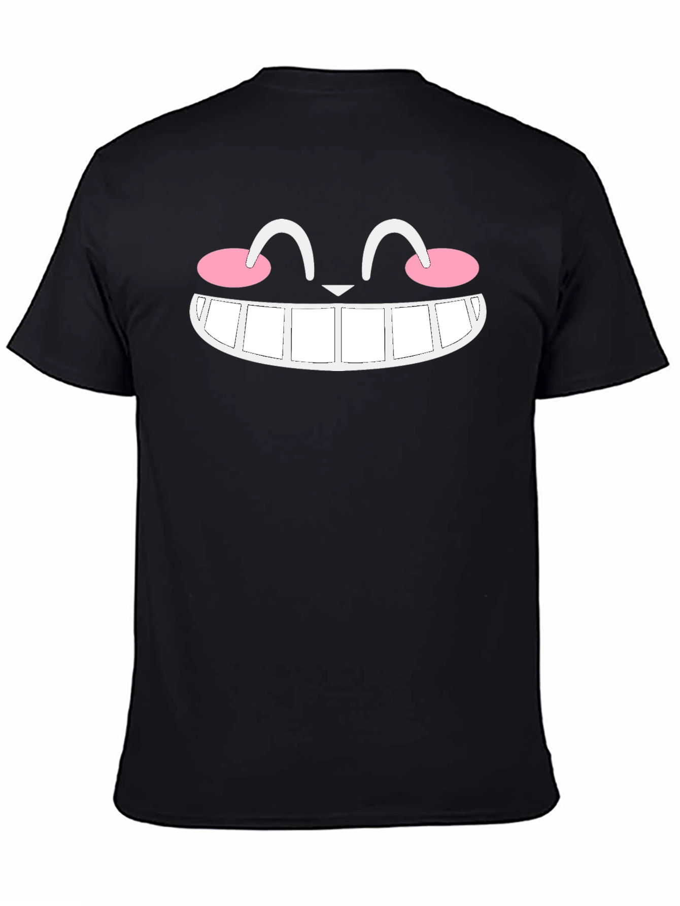 Smiling Cat Face Graphic Black T-Shirt