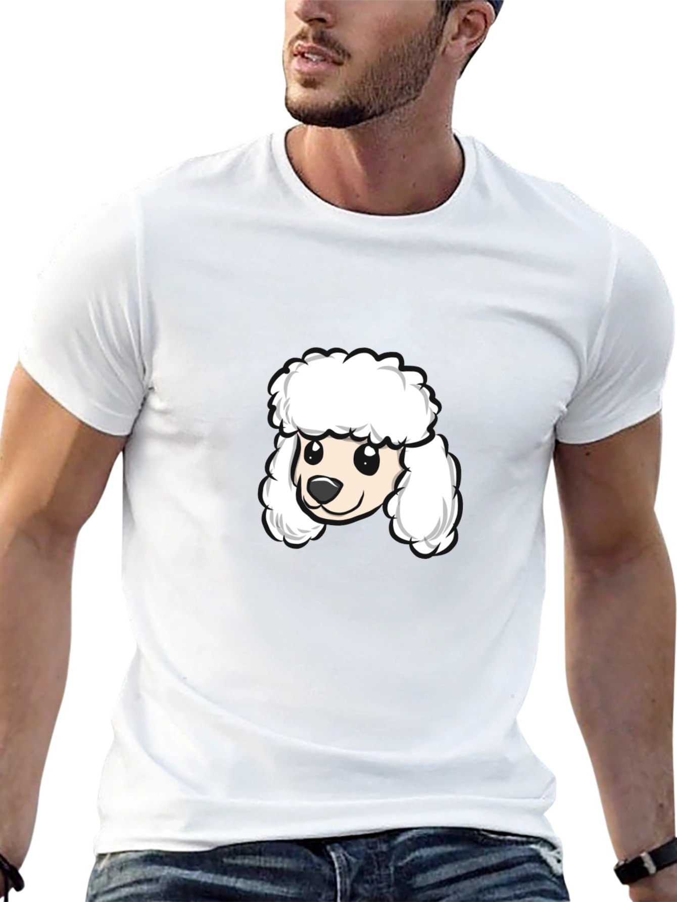 Poodle Cartoon Graphic Tee - Black Cotton Blend