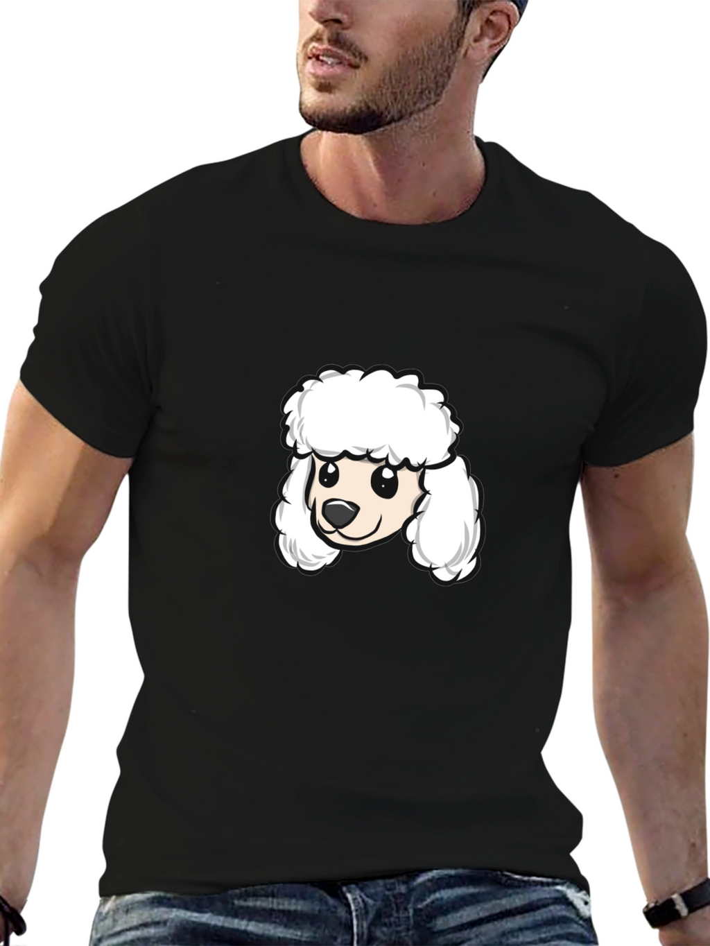 Poodle Cartoon Graphic Tee - Black Cotton Blend