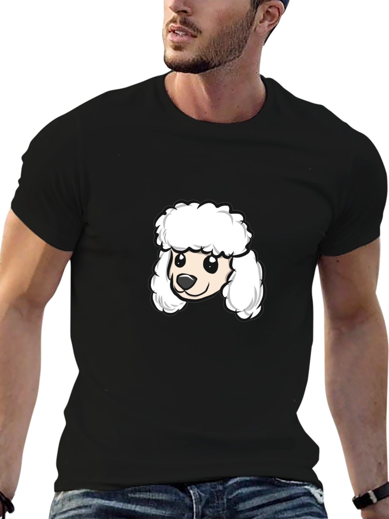 Poodle Cartoon Graphic Tee - Black Cotton Blend