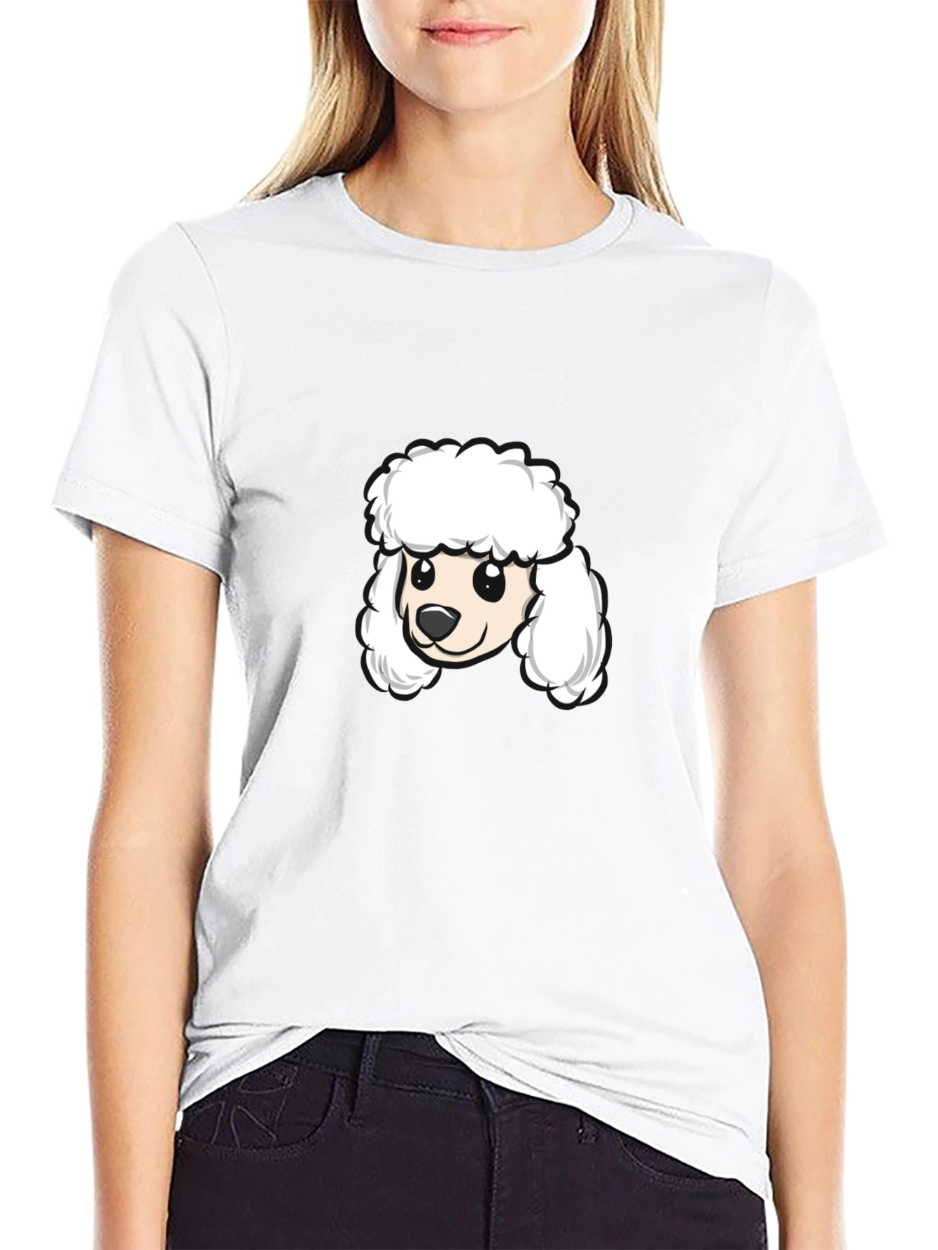 Poodle Cartoon Graphic Tee - Black Cotton Blend