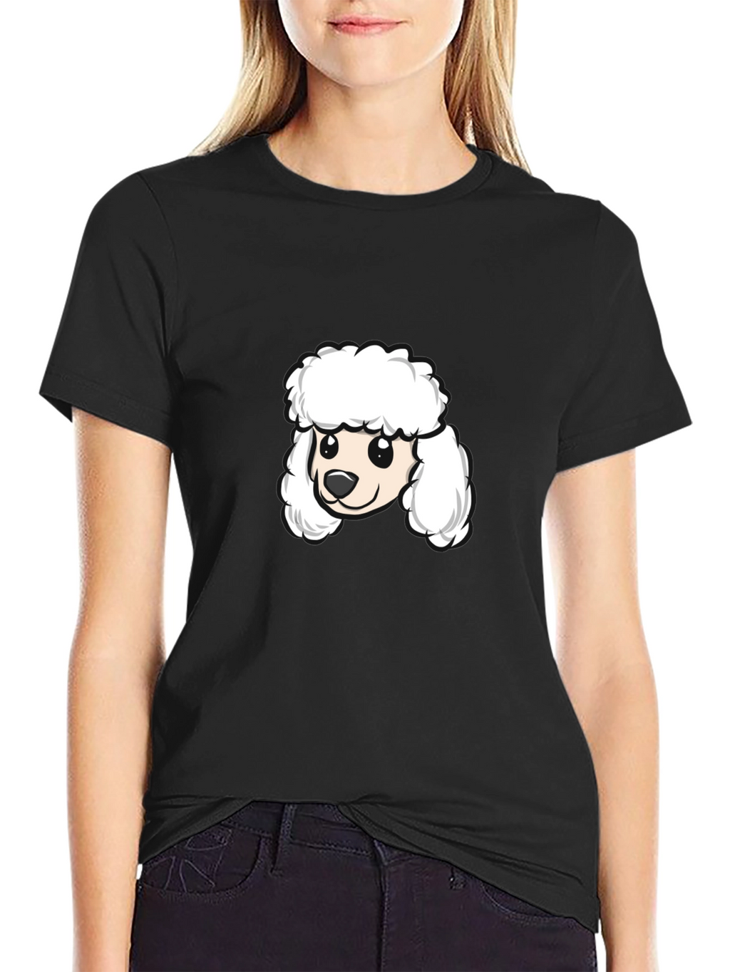 Poodle Cartoon Graphic Tee - Black Cotton Blend