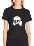 Poodle Cartoon Graphic Tee - Black Cotton Blend