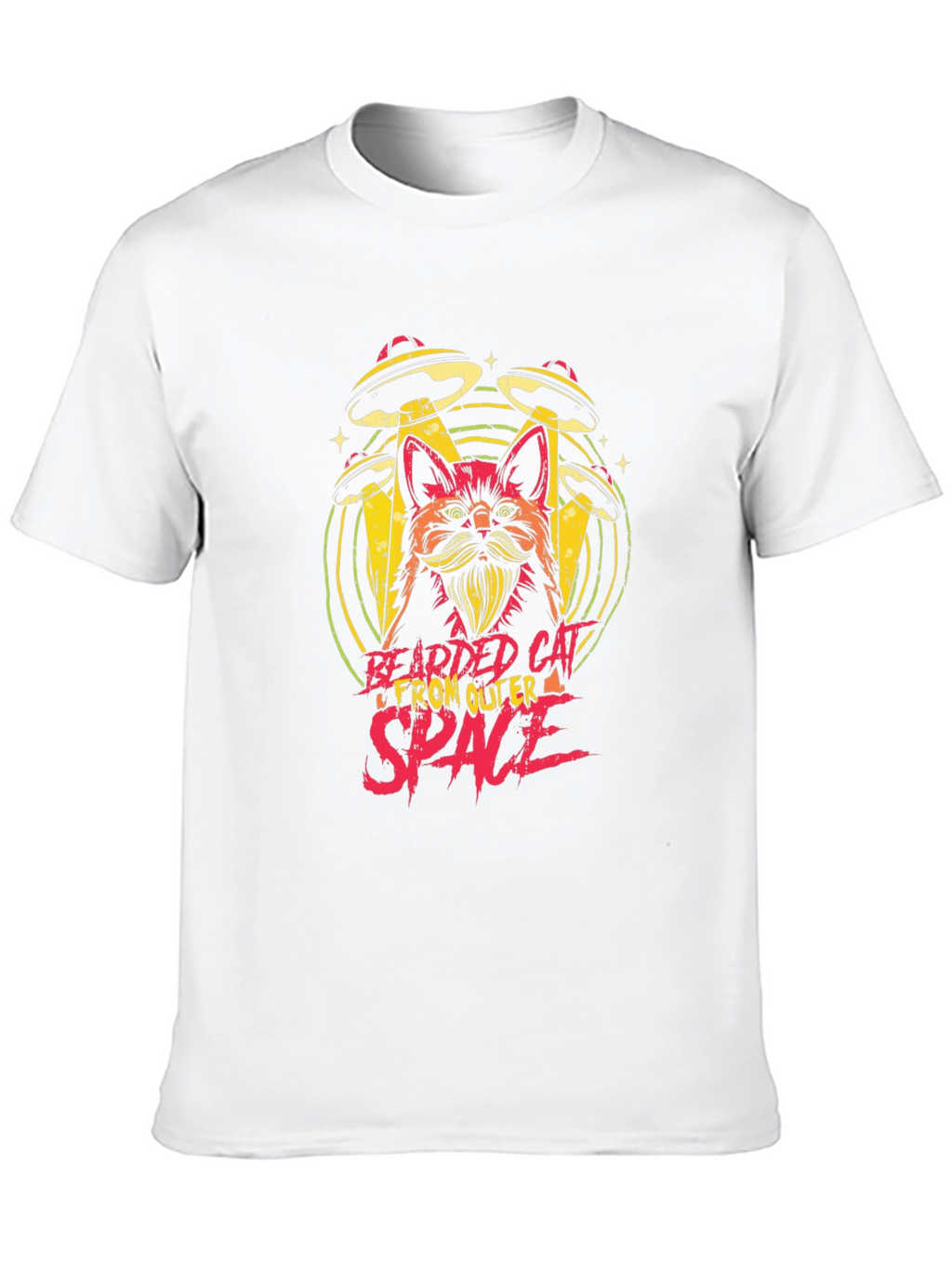 Bearded Cat From Outer Space Black T-Shirt