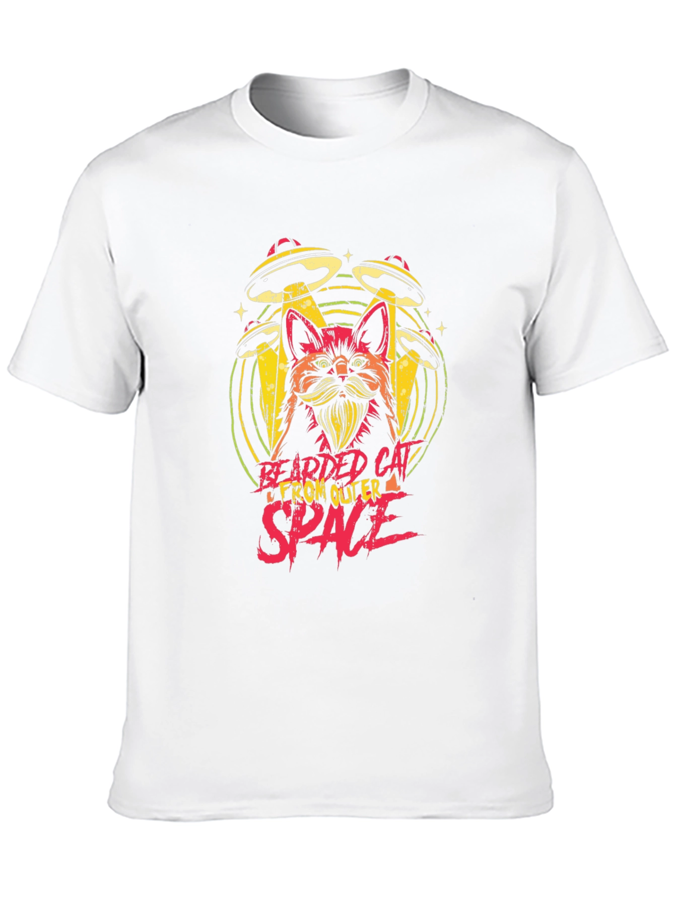 Bearded Cat From Outer Space Black T-Shirt