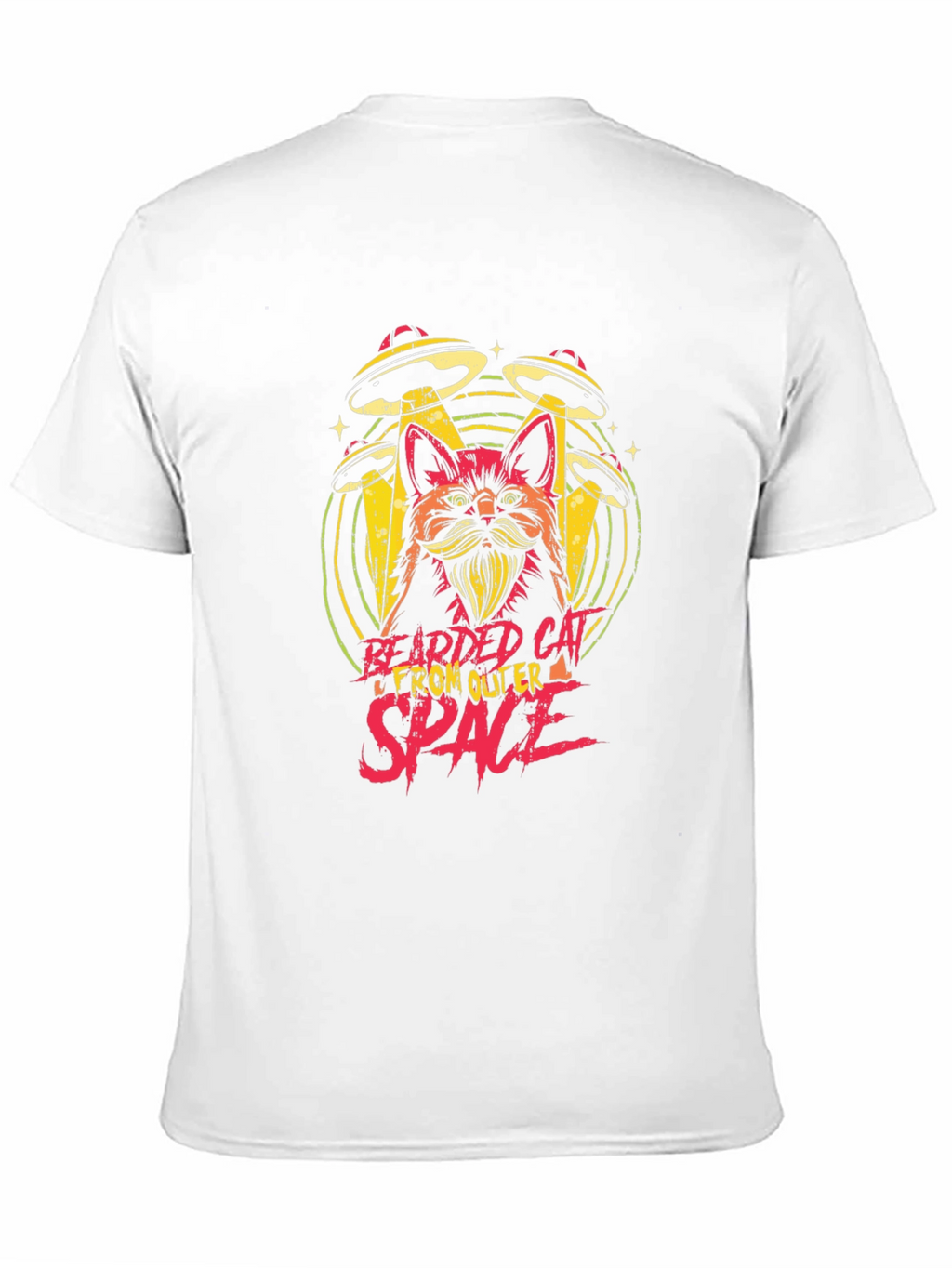Bearded Cat From Outer Space Black T-Shirt