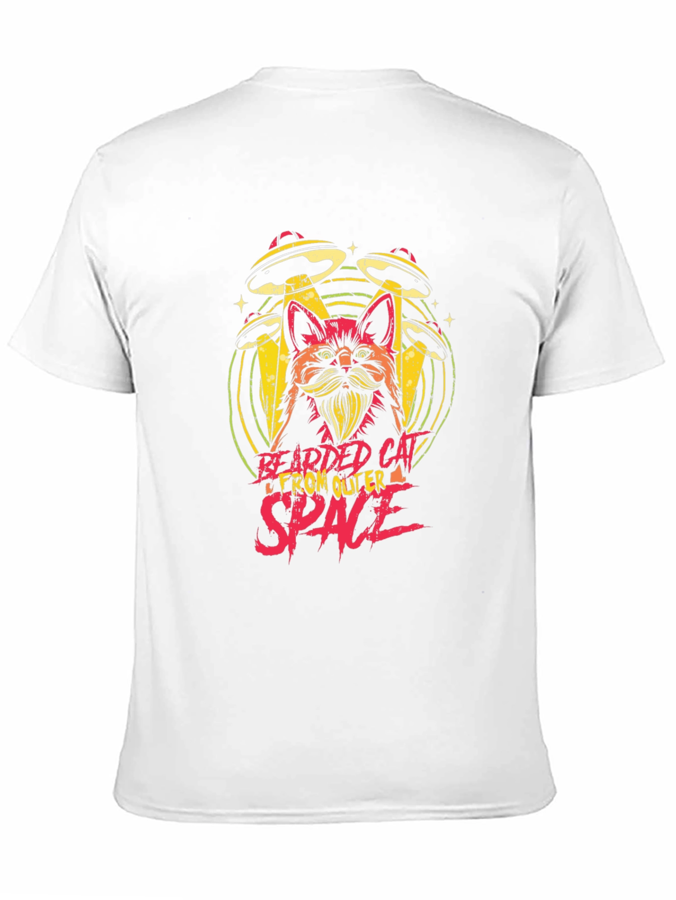 Bearded Cat From Outer Space Black T-Shirt