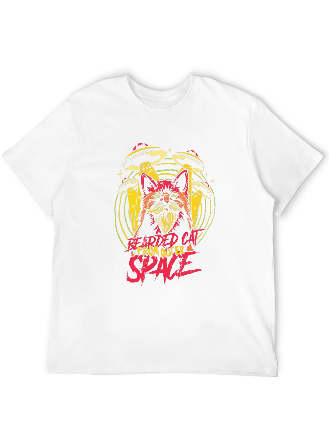 Bearded Cat From Outer Space Black T-Shirt