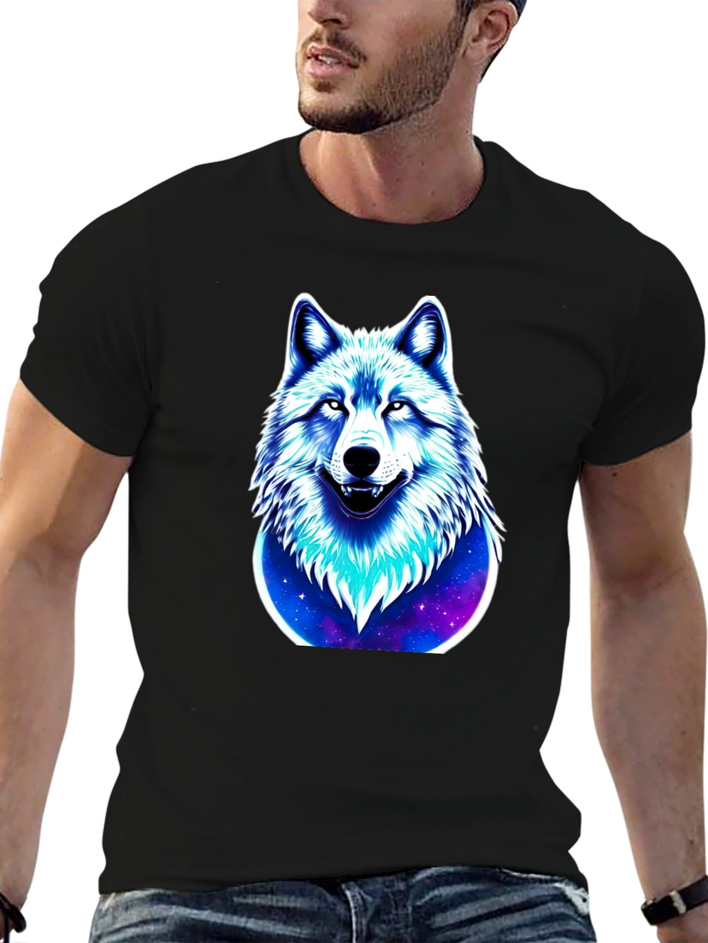 Wolf Galaxy Graphic Black T-Shirt