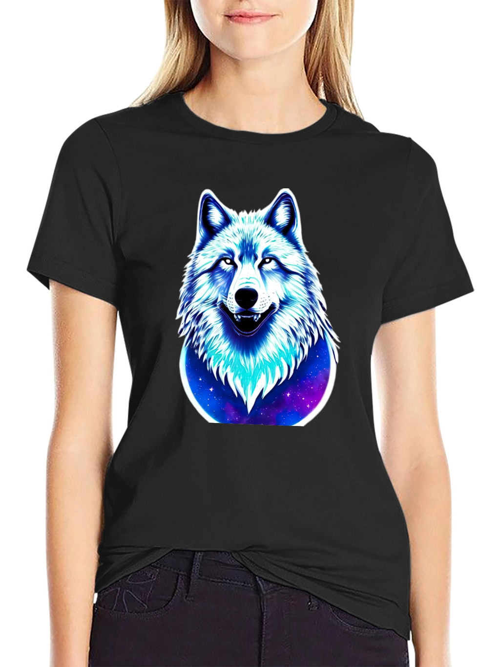 Wolf Galaxy Graphic Black T-Shirt