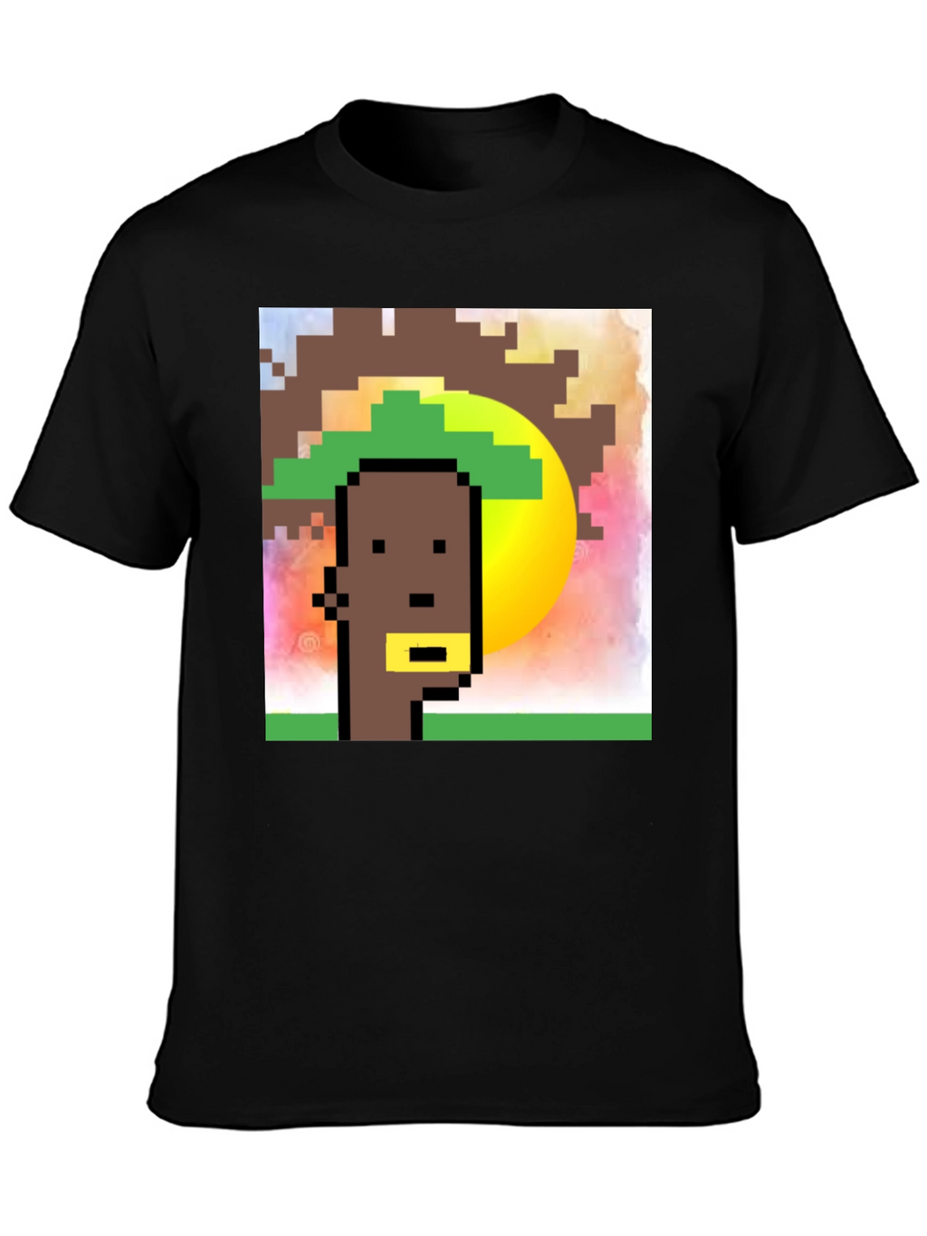 Pixelated Character Graphic Tee - Black Cotton Blend