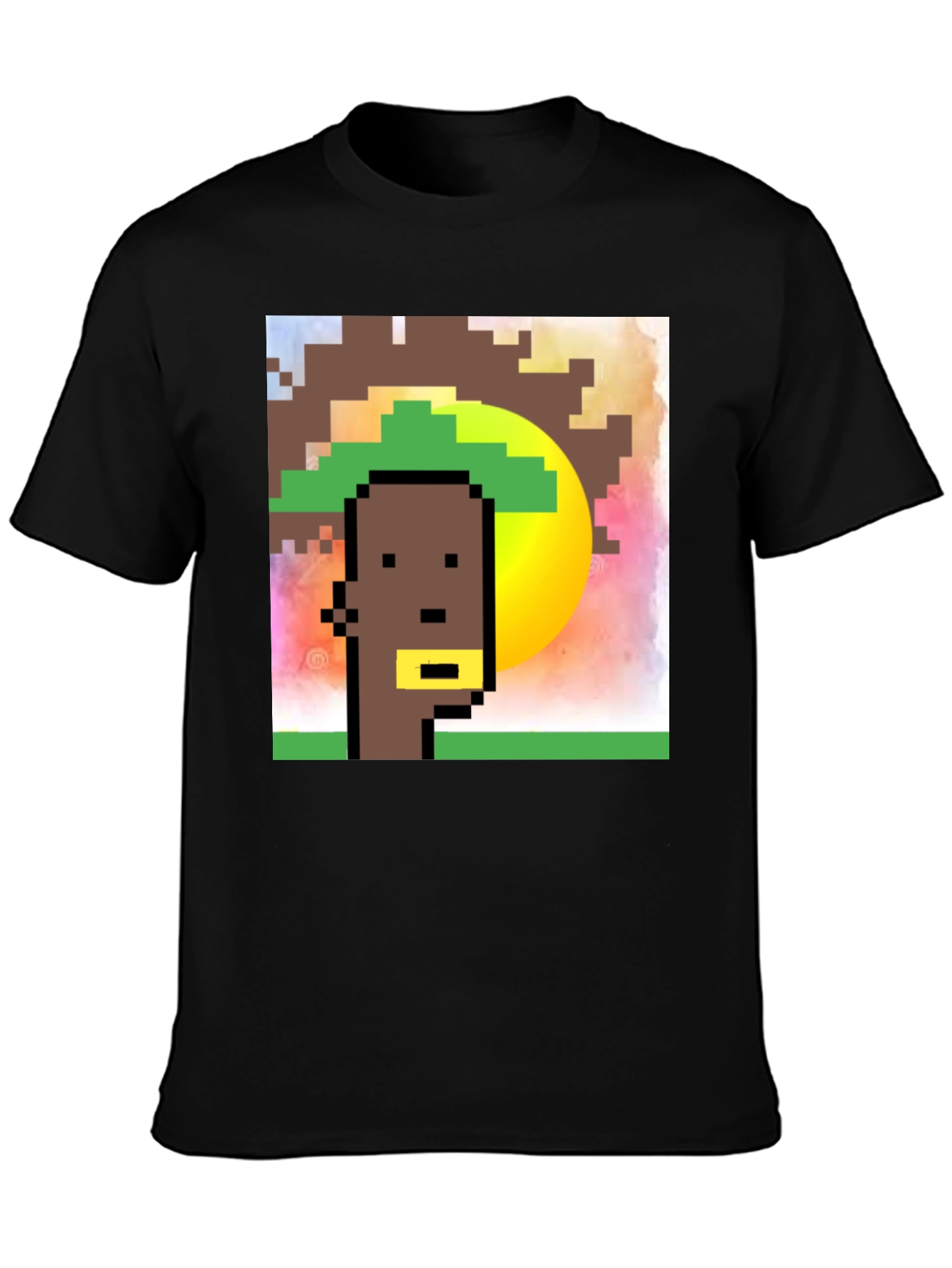 Pixelated Character Graphic Tee - Black Cotton Blend