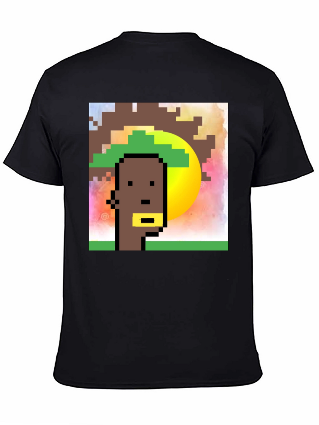 Pixelated Character Graphic Tee - Black Cotton Blend