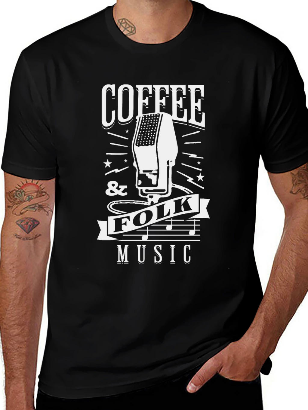 Coffee & Folk Music Graphic Tee - Black