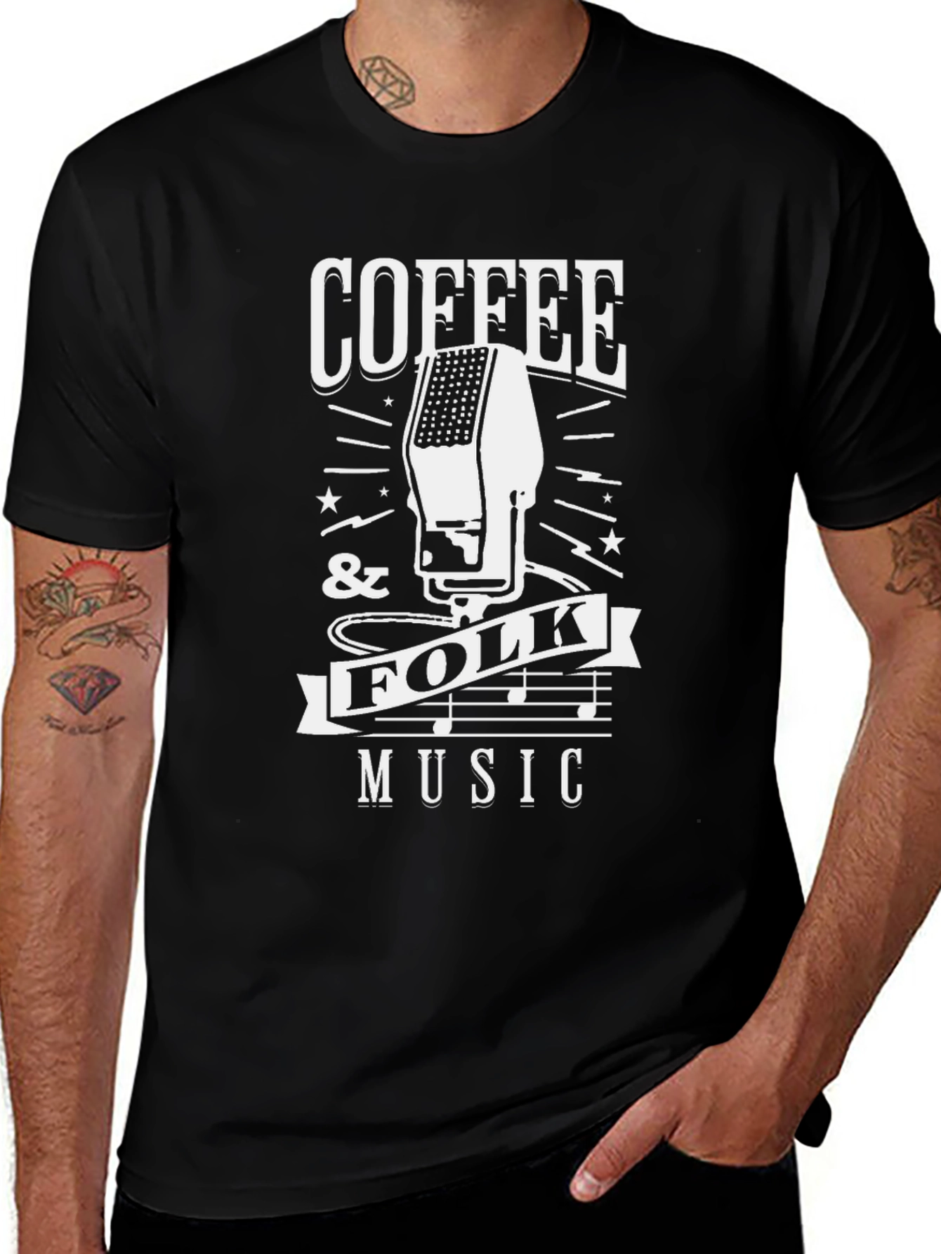 Coffee & Folk Music Graphic Tee - Black