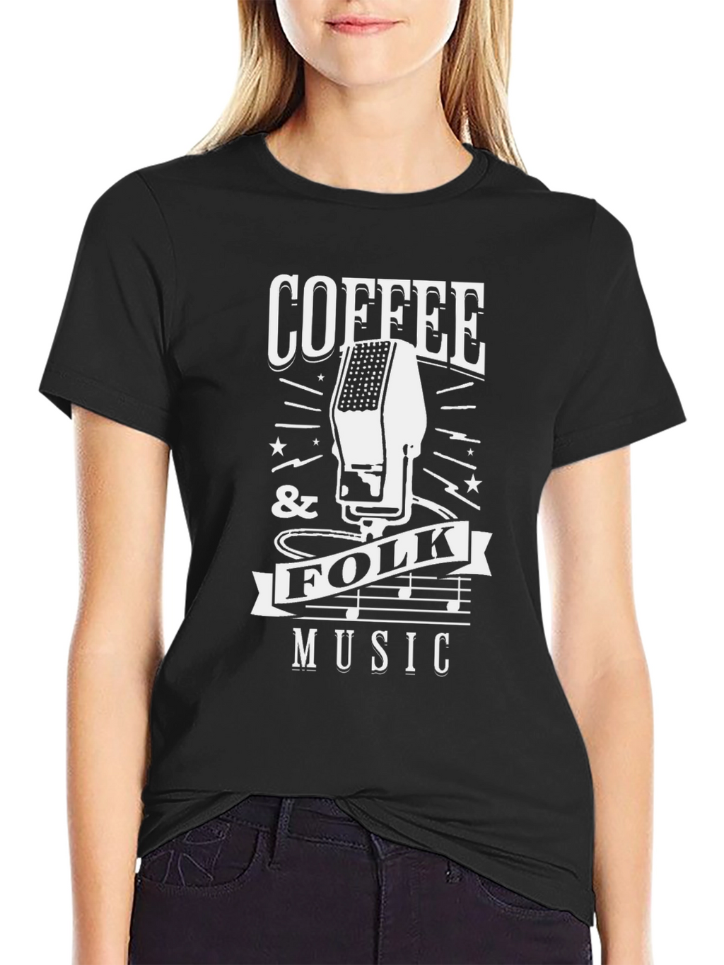 Coffee & Folk Music Graphic Tee - Black