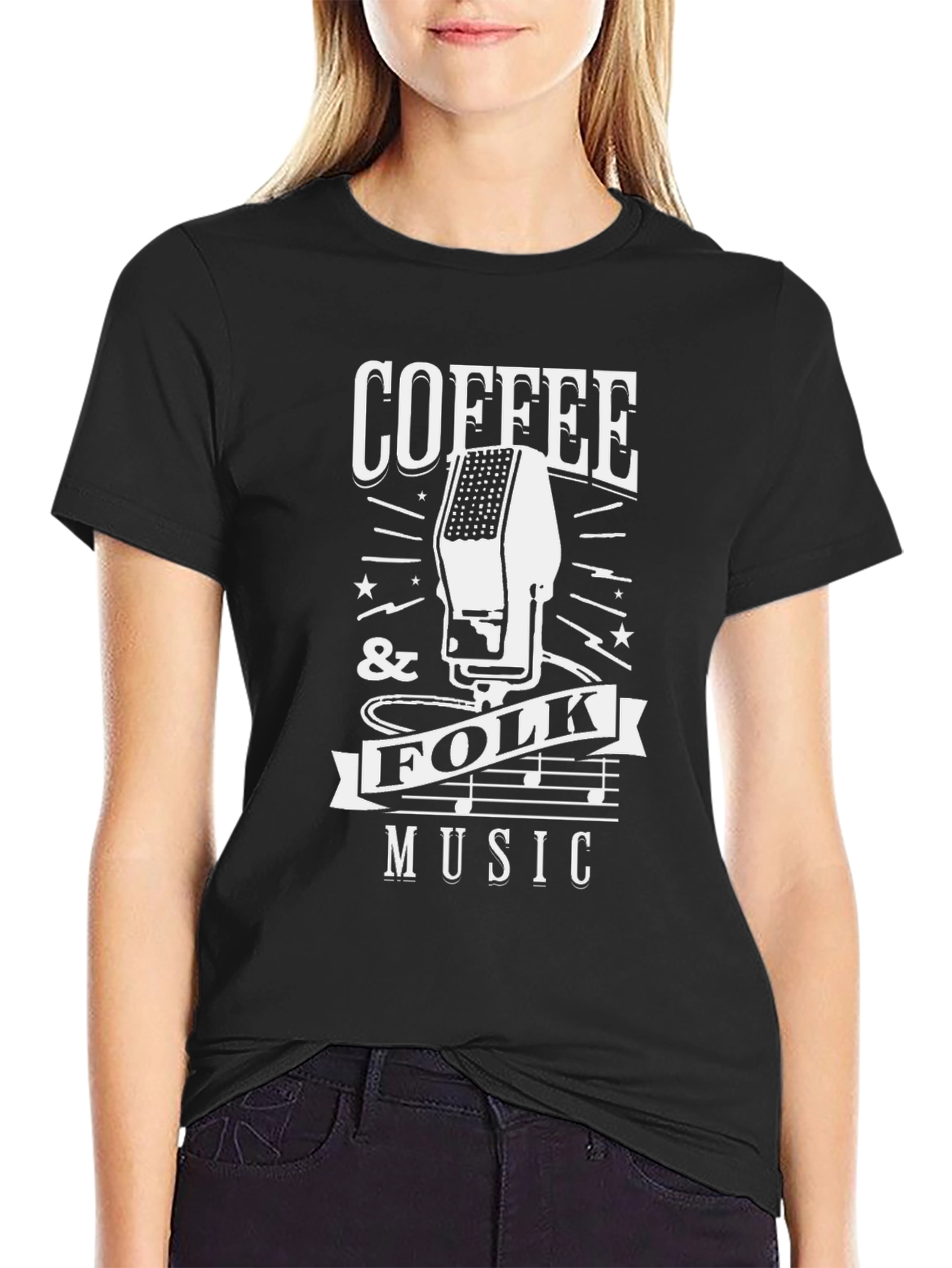 Coffee & Folk Music Graphic Tee - Black
