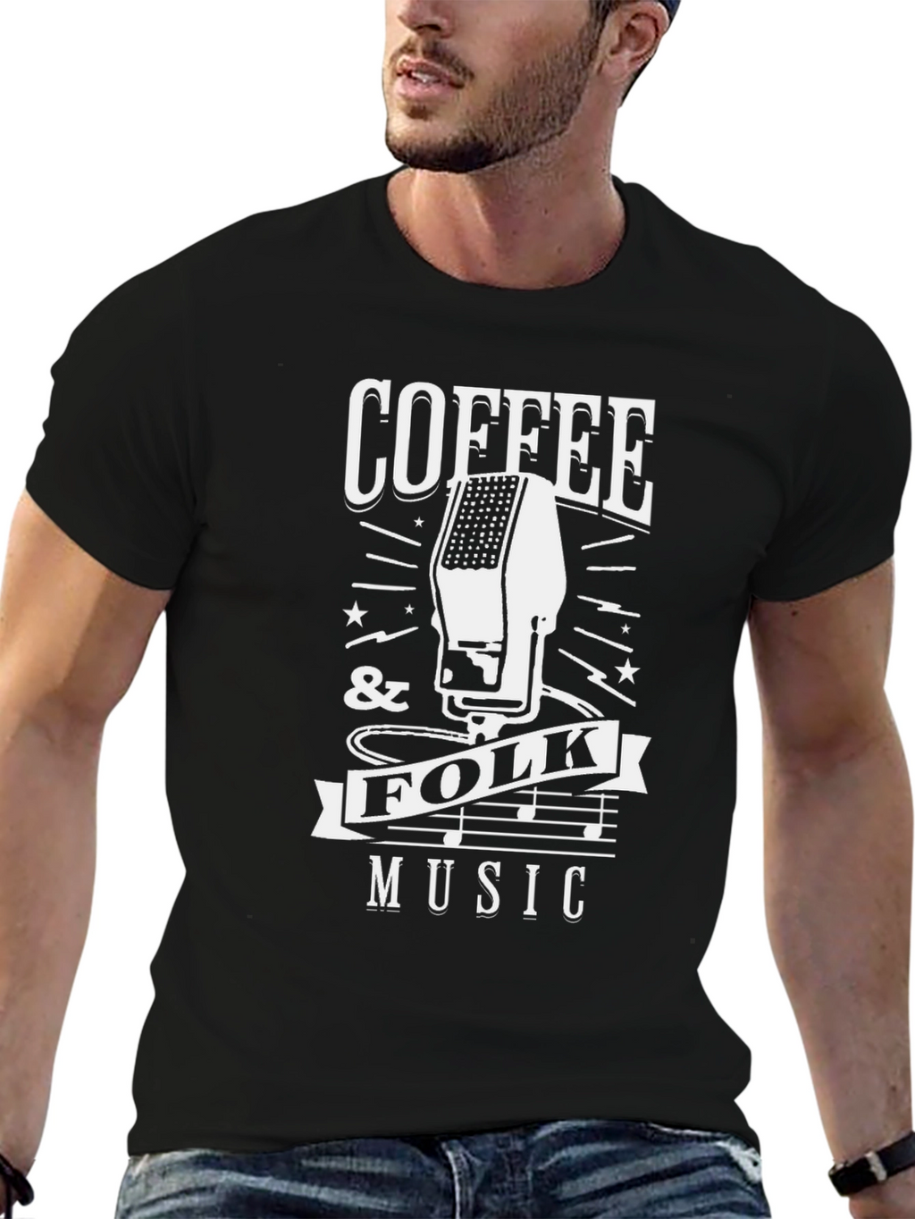 Coffee & Folk Music Graphic Tee - Black