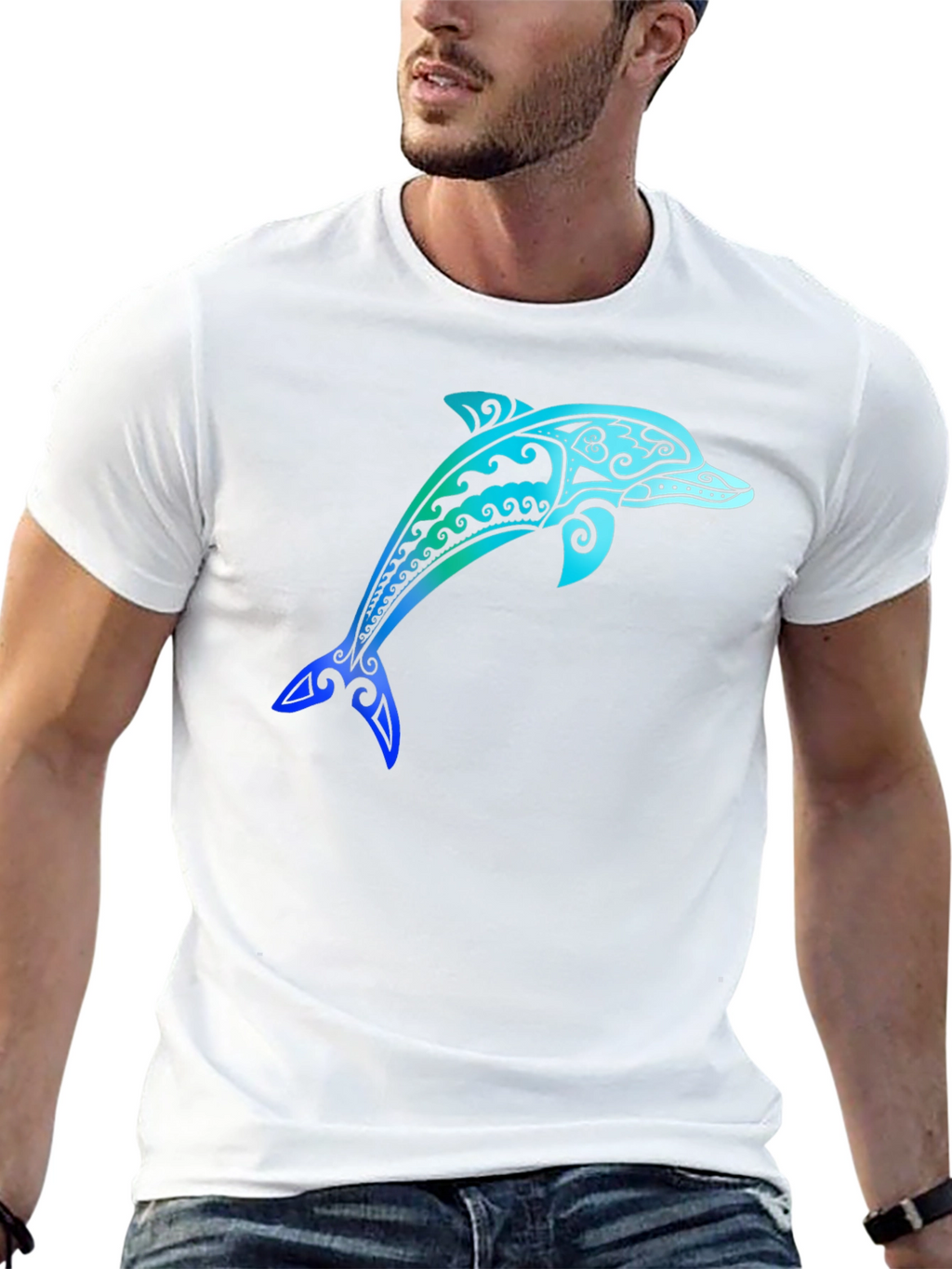 Tribal Dolphin Graphic Tee - Stylish Black T-Shirt