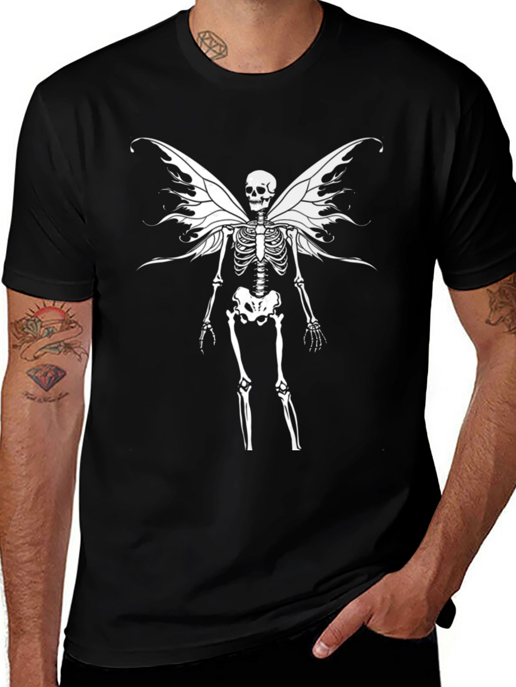 Skeleton Fairy Wings Graphic T-Shirt