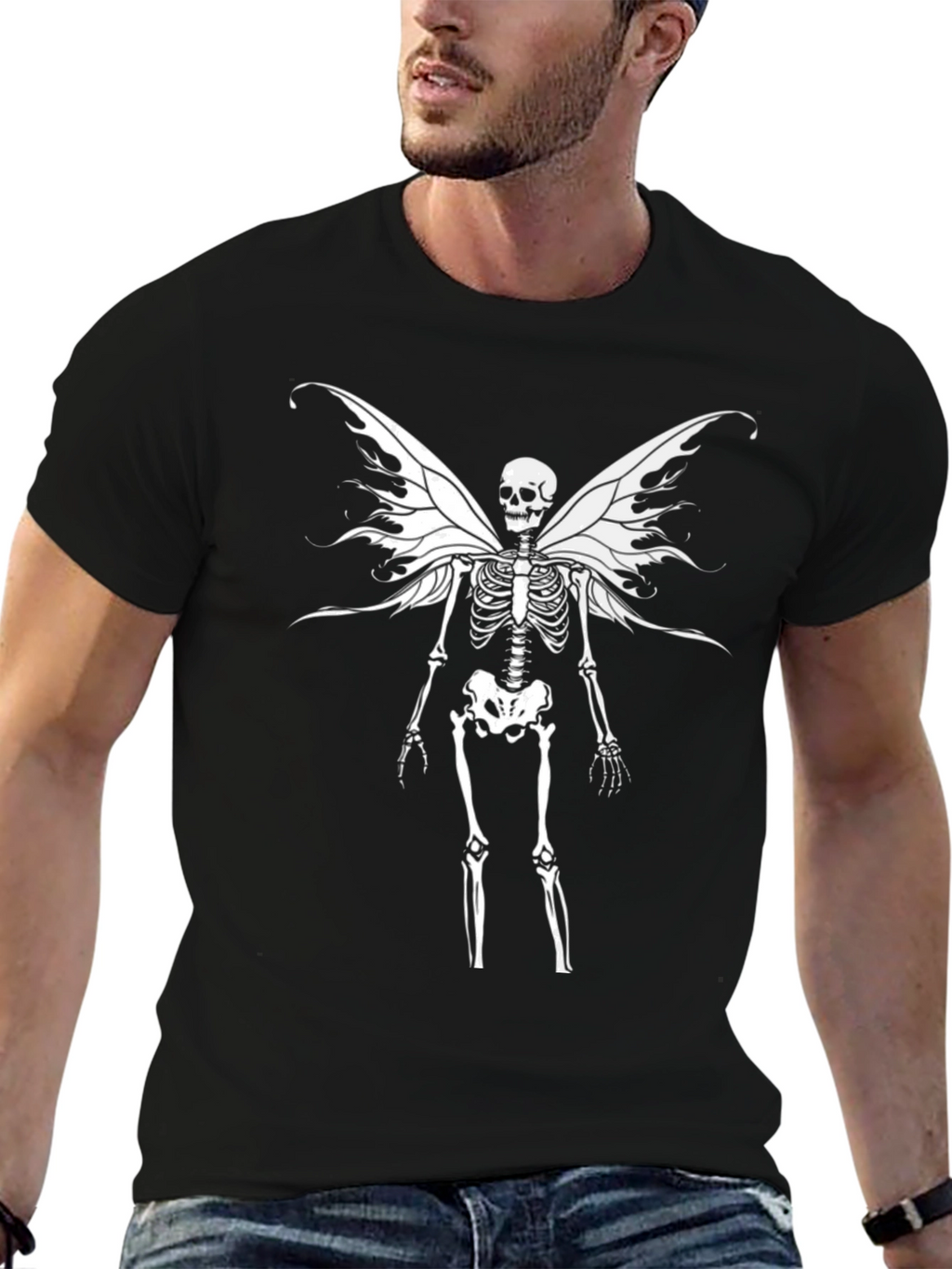 Skeleton Fairy Wings Graphic T-Shirt