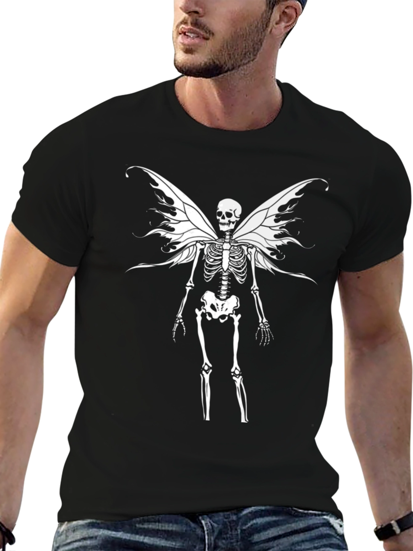 Skeleton Fairy Wings Graphic T-Shirt