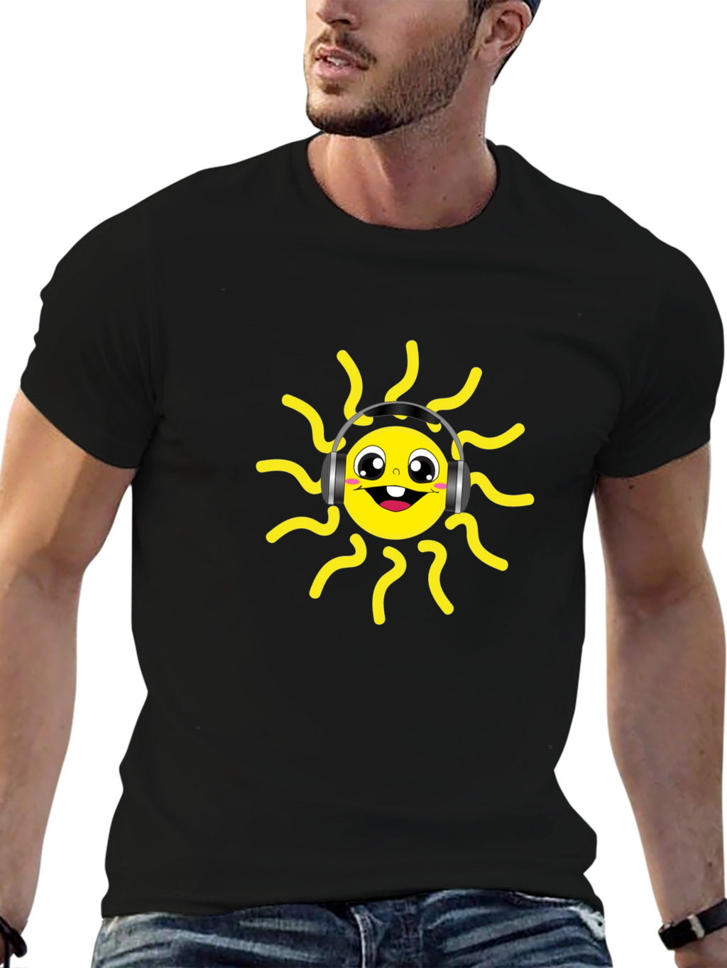 Groovy Tunes Tee - Black Cotton Sun Graphic T-Shirt
