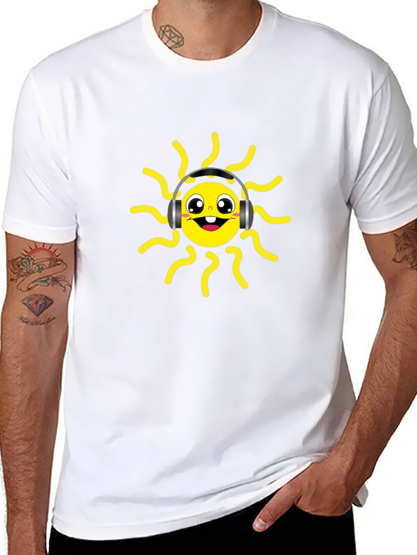 Groovy Tunes Tee - Black Cotton Sun Graphic T-Shirt