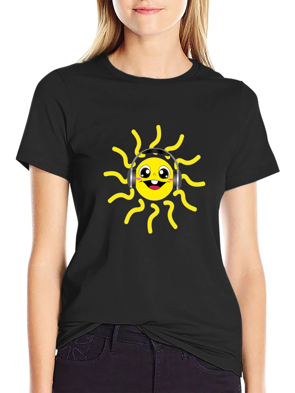 Groovy Tunes Tee - Black Cotton Sun Graphic T-Shirt