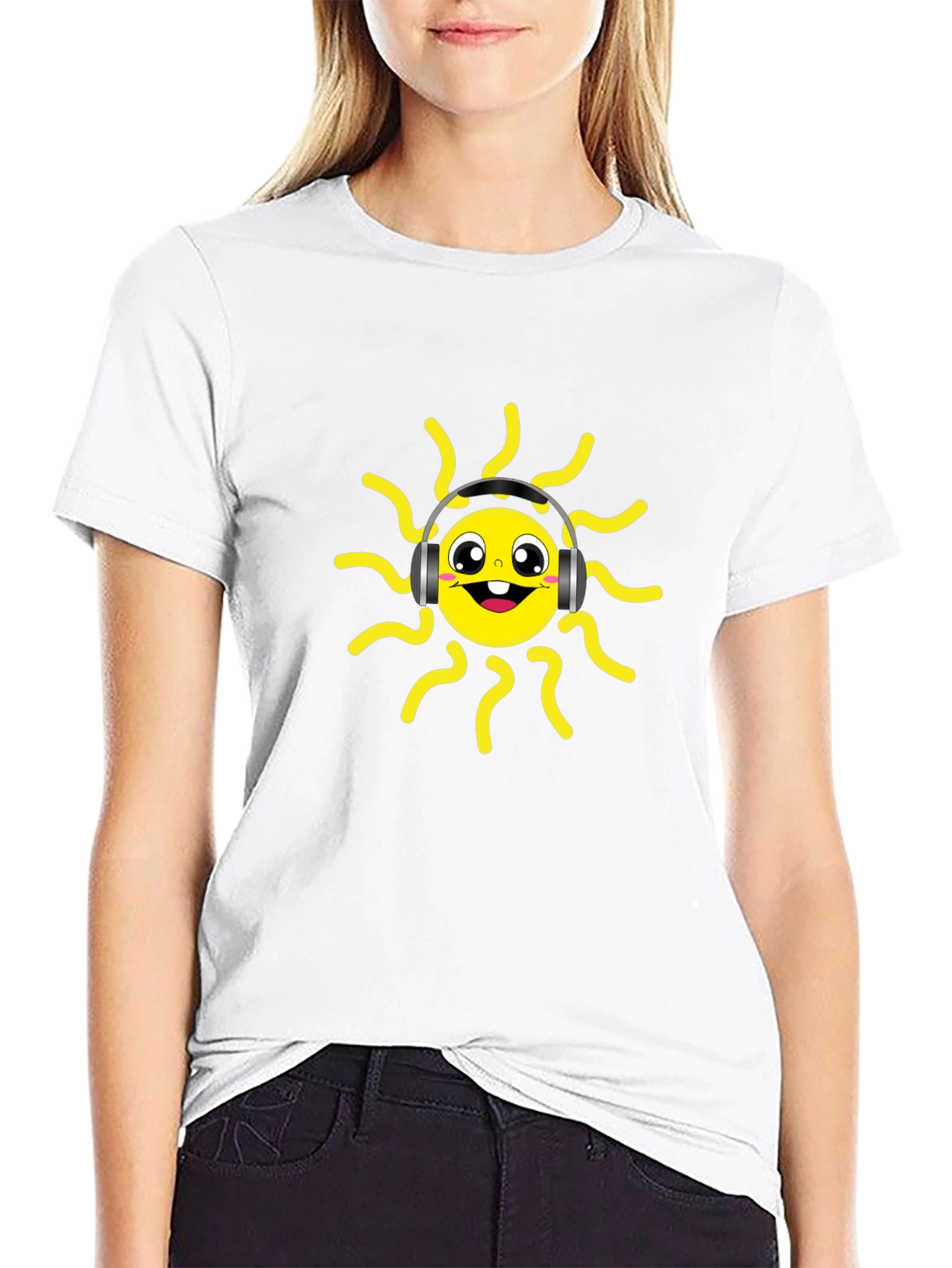 Groovy Tunes Tee - Black Cotton Sun Graphic T-Shirt