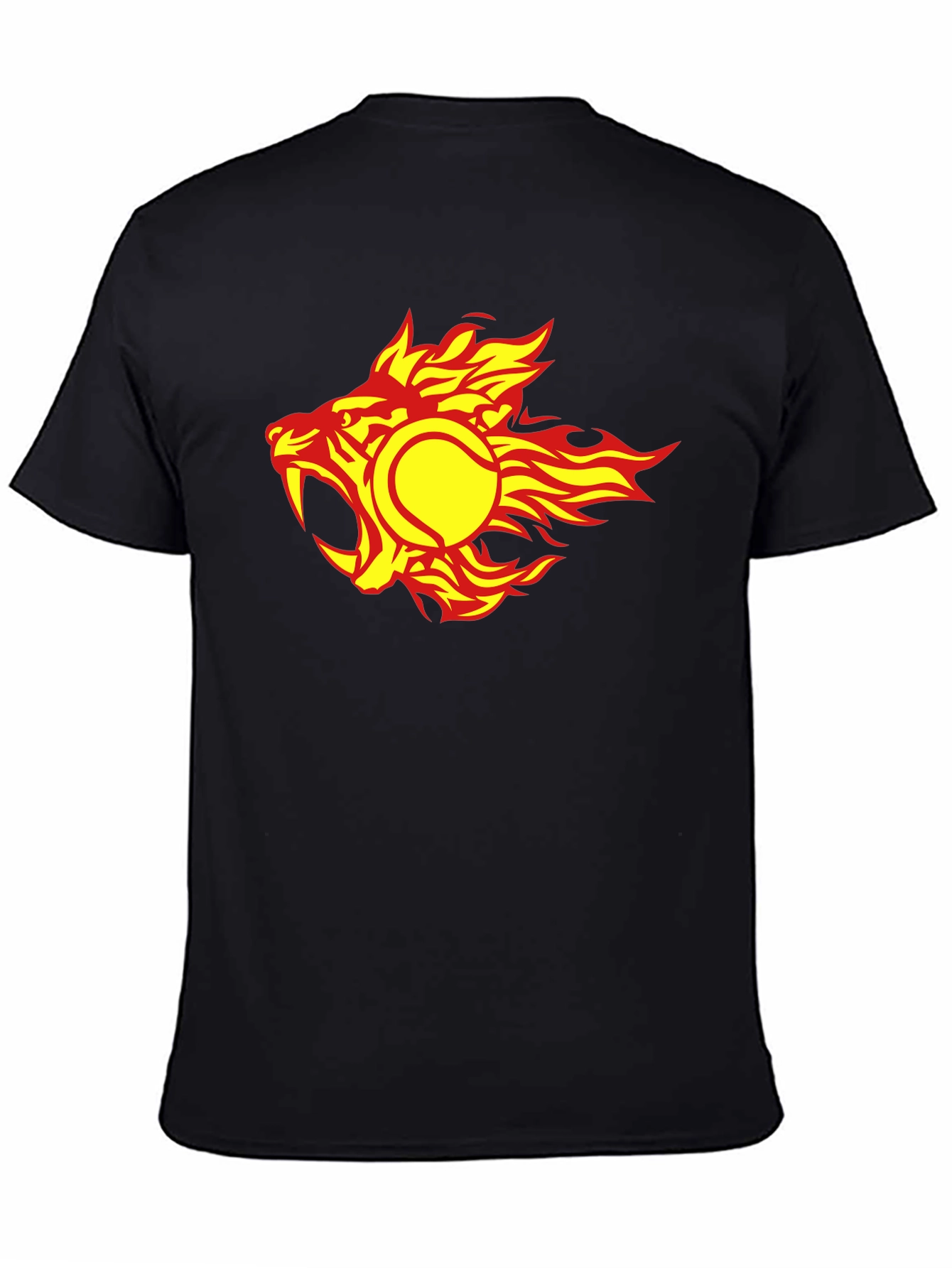 Fiery Tennis Ball Lion Graphic Tee - Cool Black T-Shirt