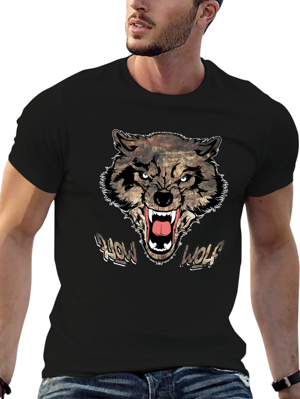Howl Wolf Graphic Print Mens Black T-Shirt