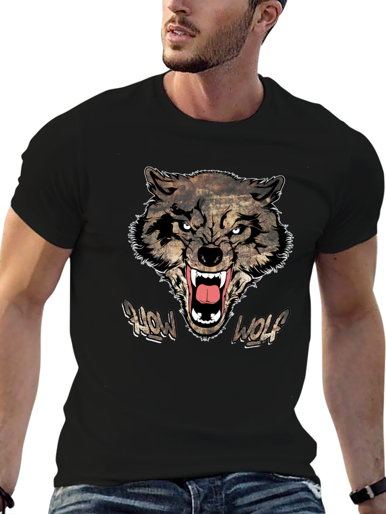 Howl Wolf Graphic Print Mens Black T-Shirt