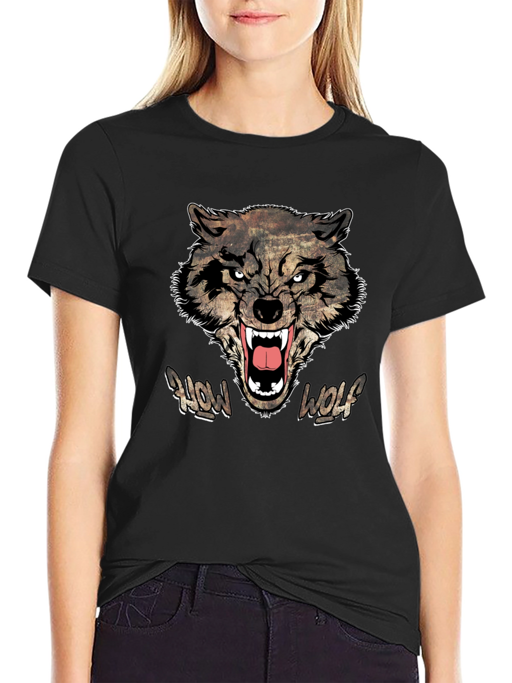 Howl Wolf Graphic Print Mens Black T-Shirt