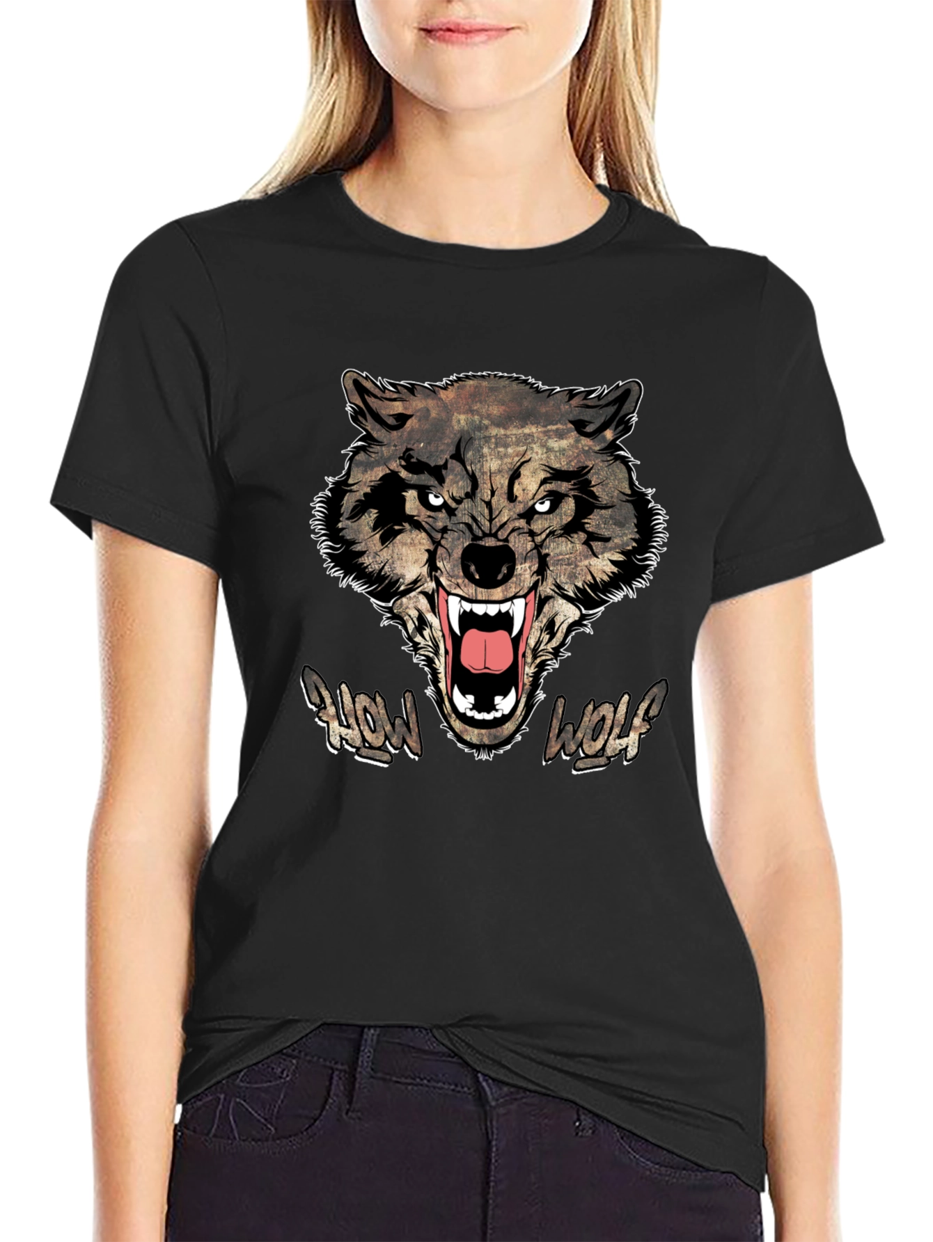 Howl Wolf Graphic Print Mens Black T-Shirt