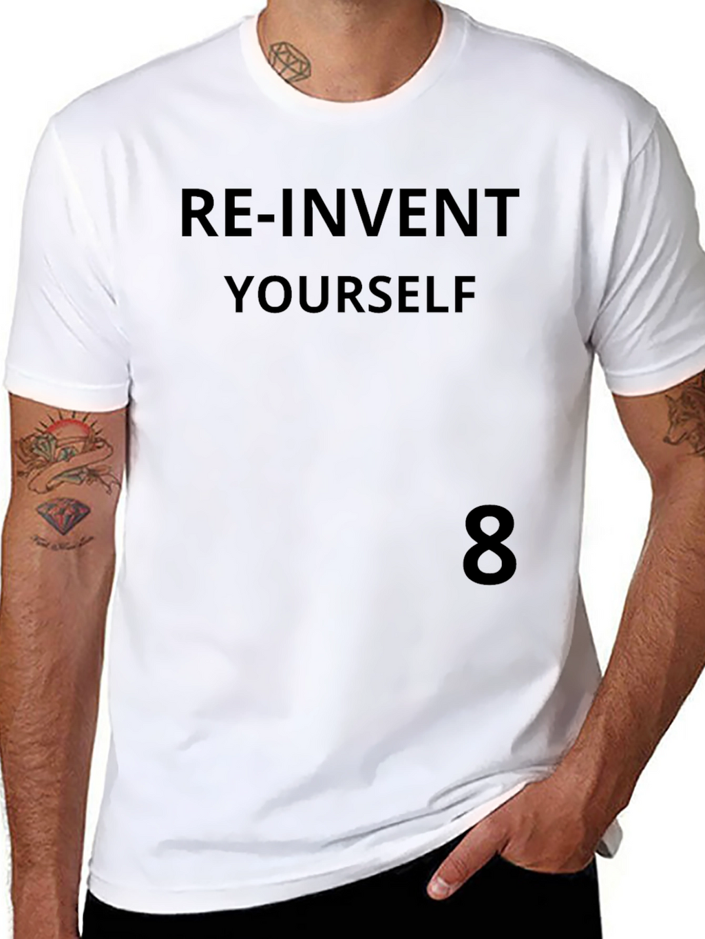 Re-Invent Yourself Black Graphic Tee - Inspirational Design