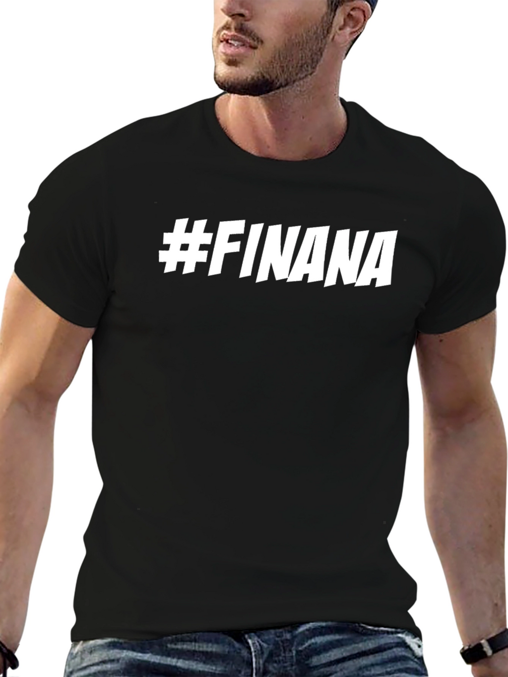 #FINANA Black Cotton Graphic Tee - Trendy & Stylish
