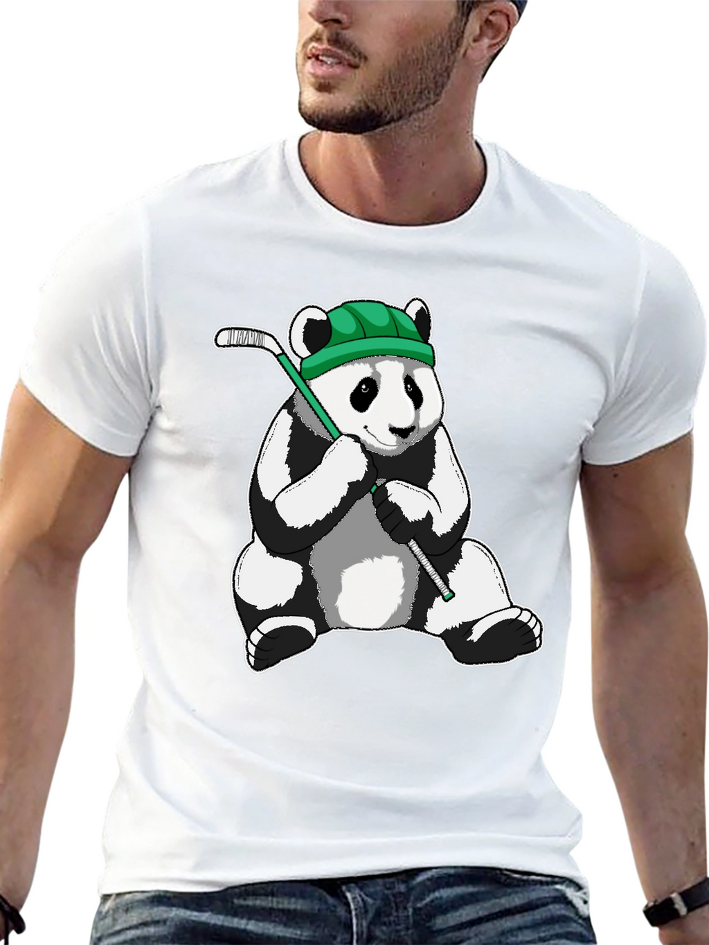 Panda Hockey Player Graphic Tee - Black