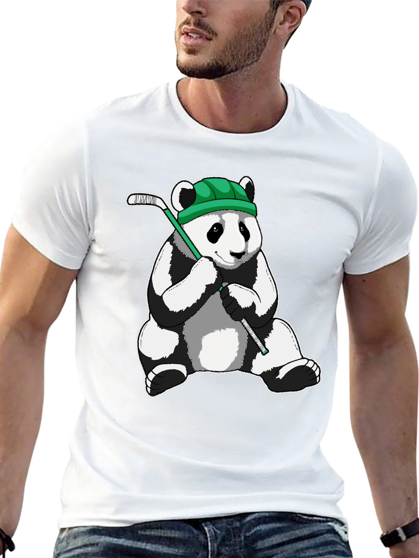 Panda Hockey Player Graphic Tee - Black