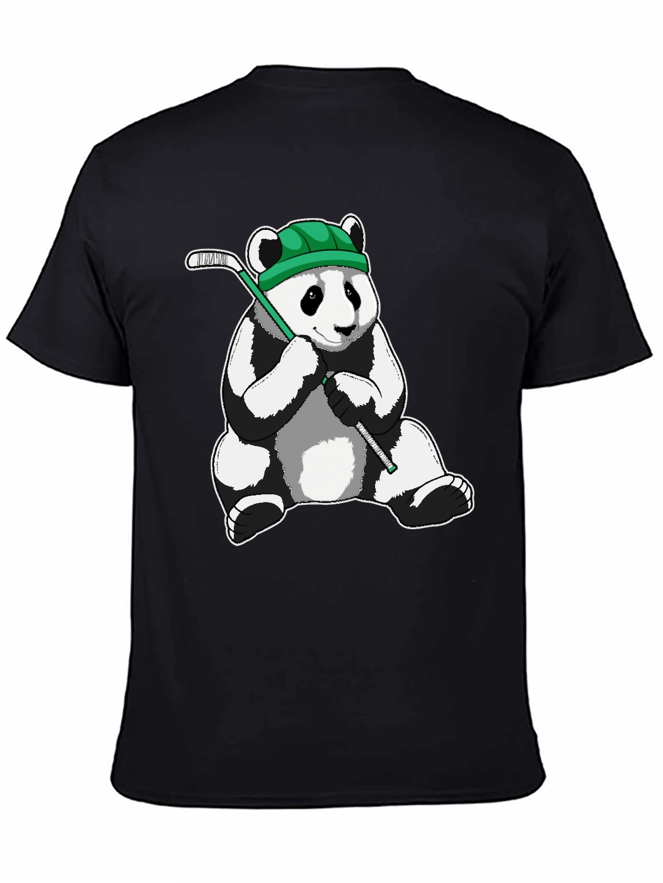 Panda Hockey Player Graphic Tee - Black
