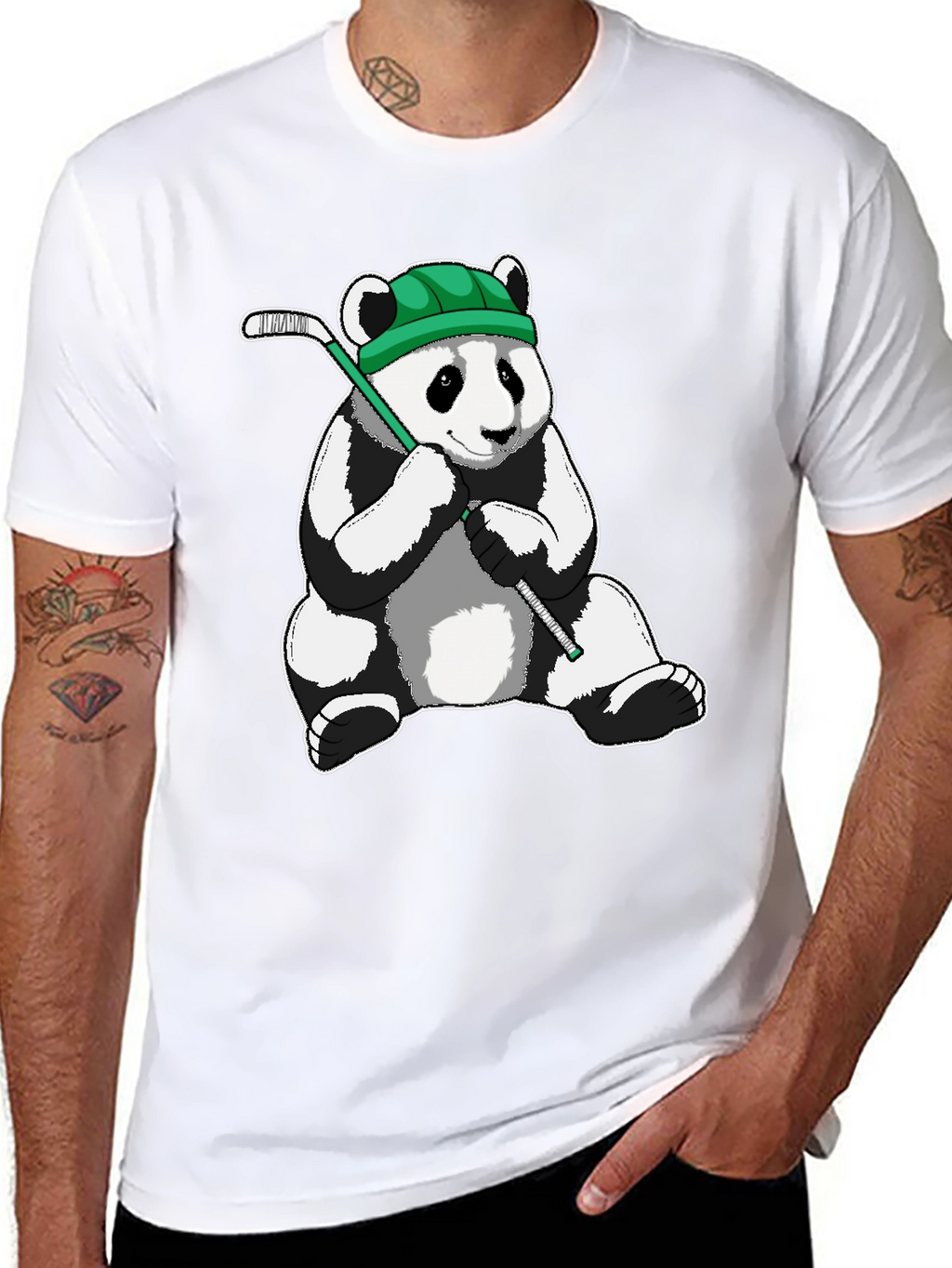 Panda Hockey Player Graphic Tee - Black