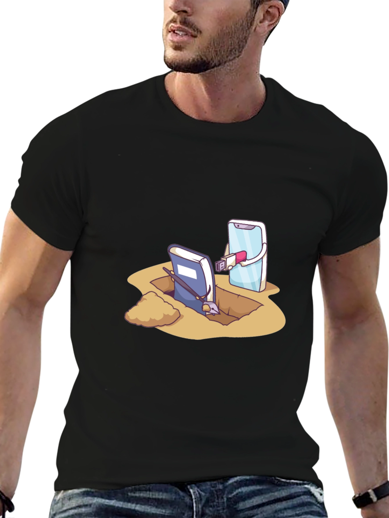 Funny Tech vs Tradition Black T-Shirt