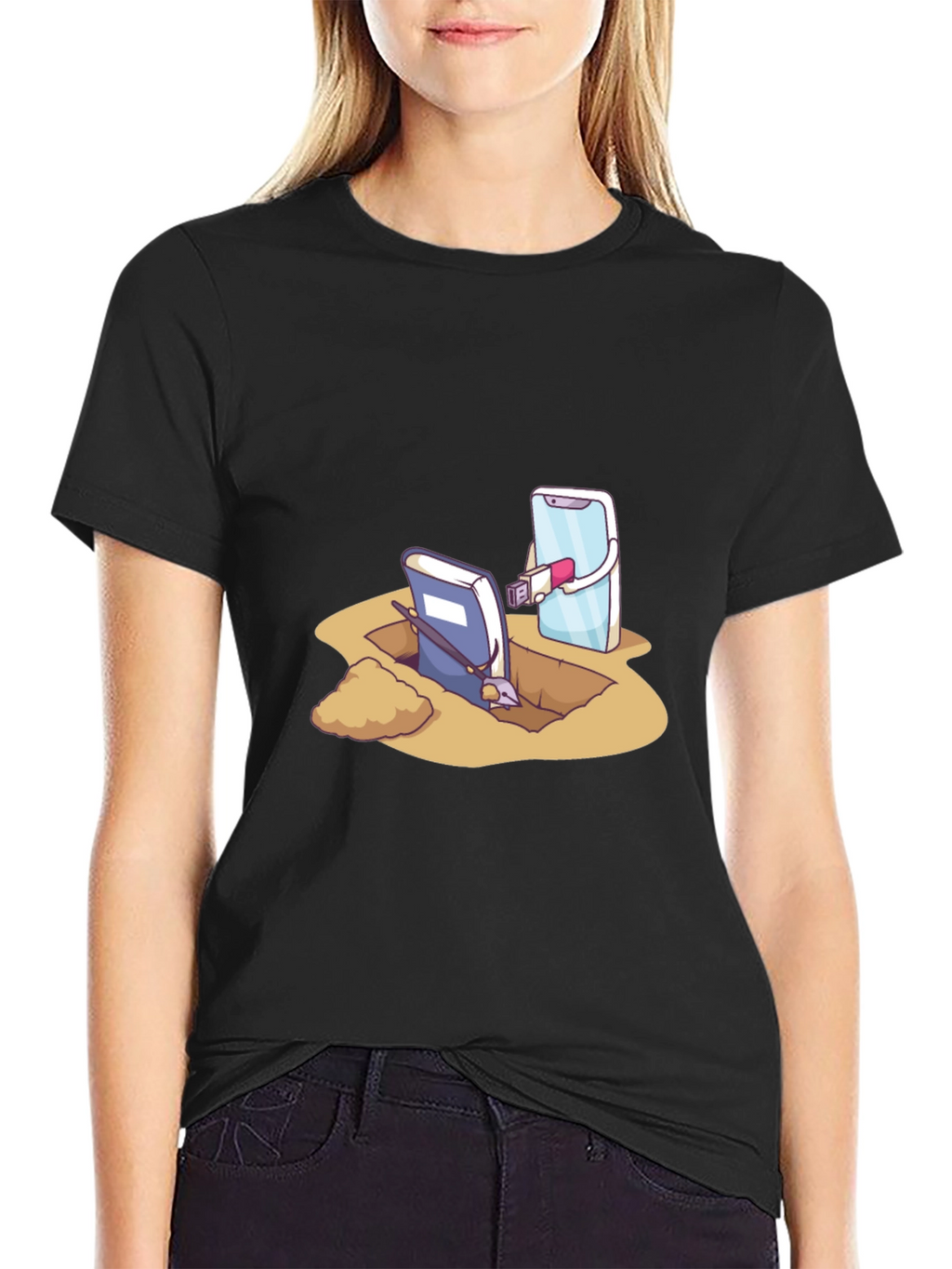 Funny Tech vs Tradition Black T-Shirt