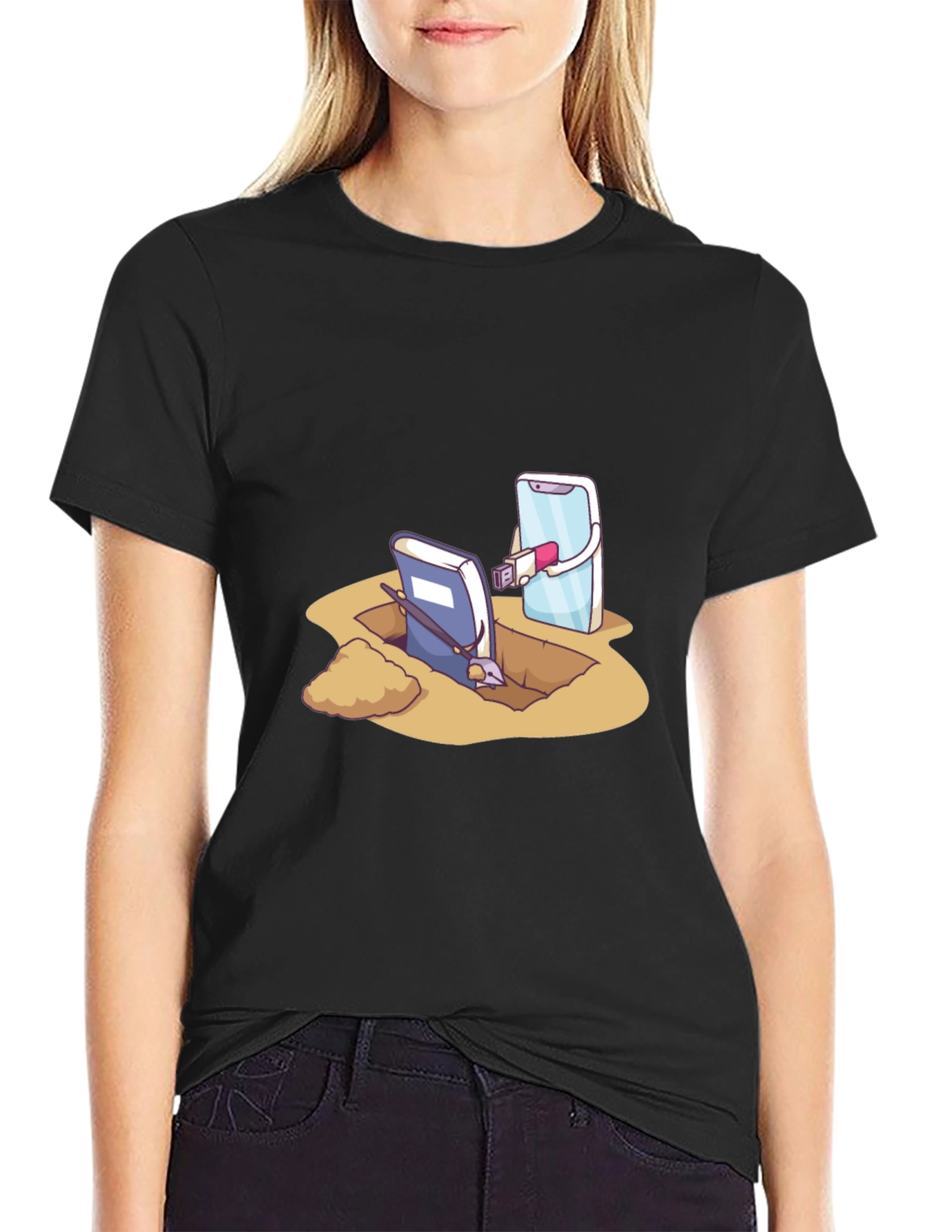 Funny Tech vs Tradition Black T-Shirt